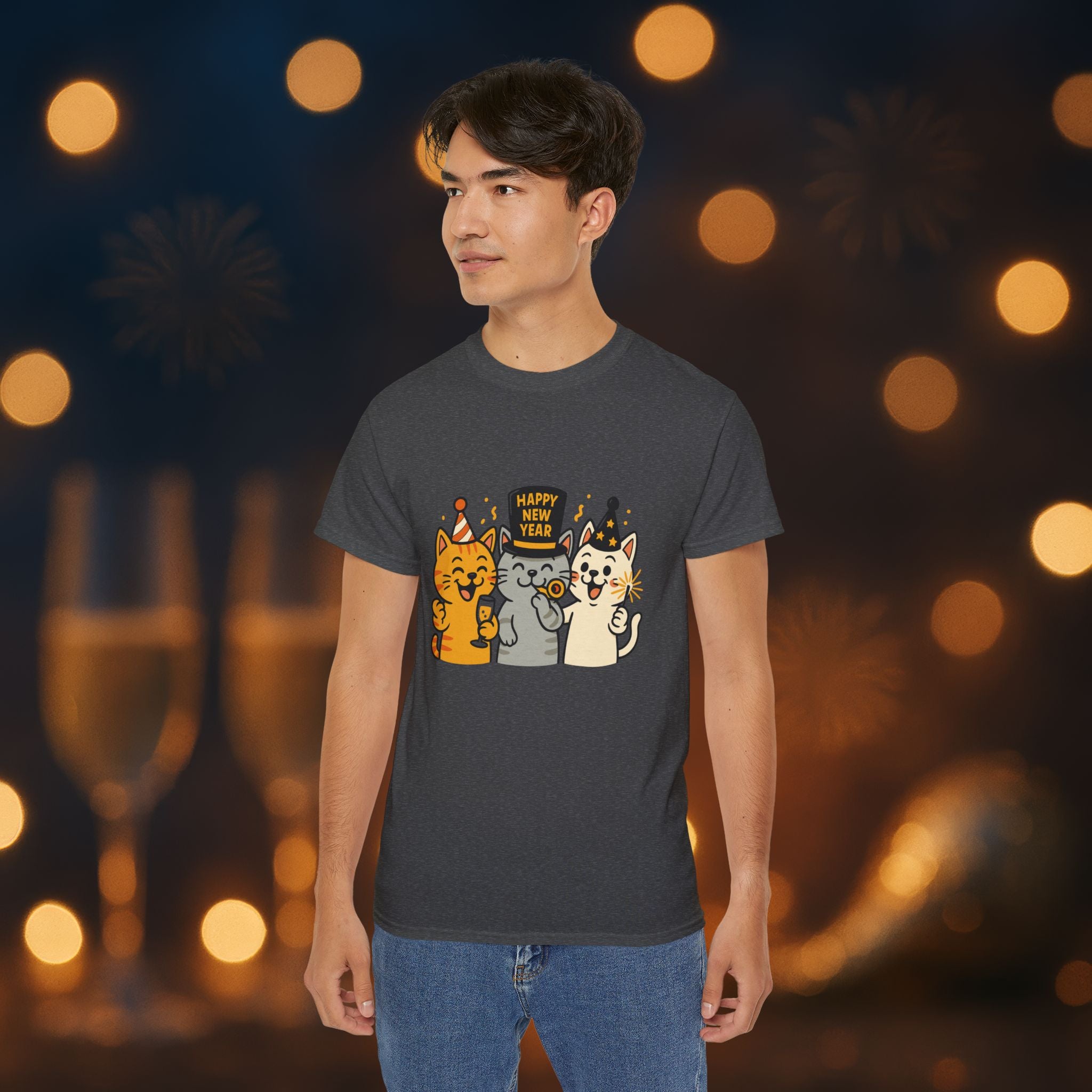 Happy New Year Cats T-Shirt – Cute Party Cats Tee | New Year’s Eve Cat Lover Shirt