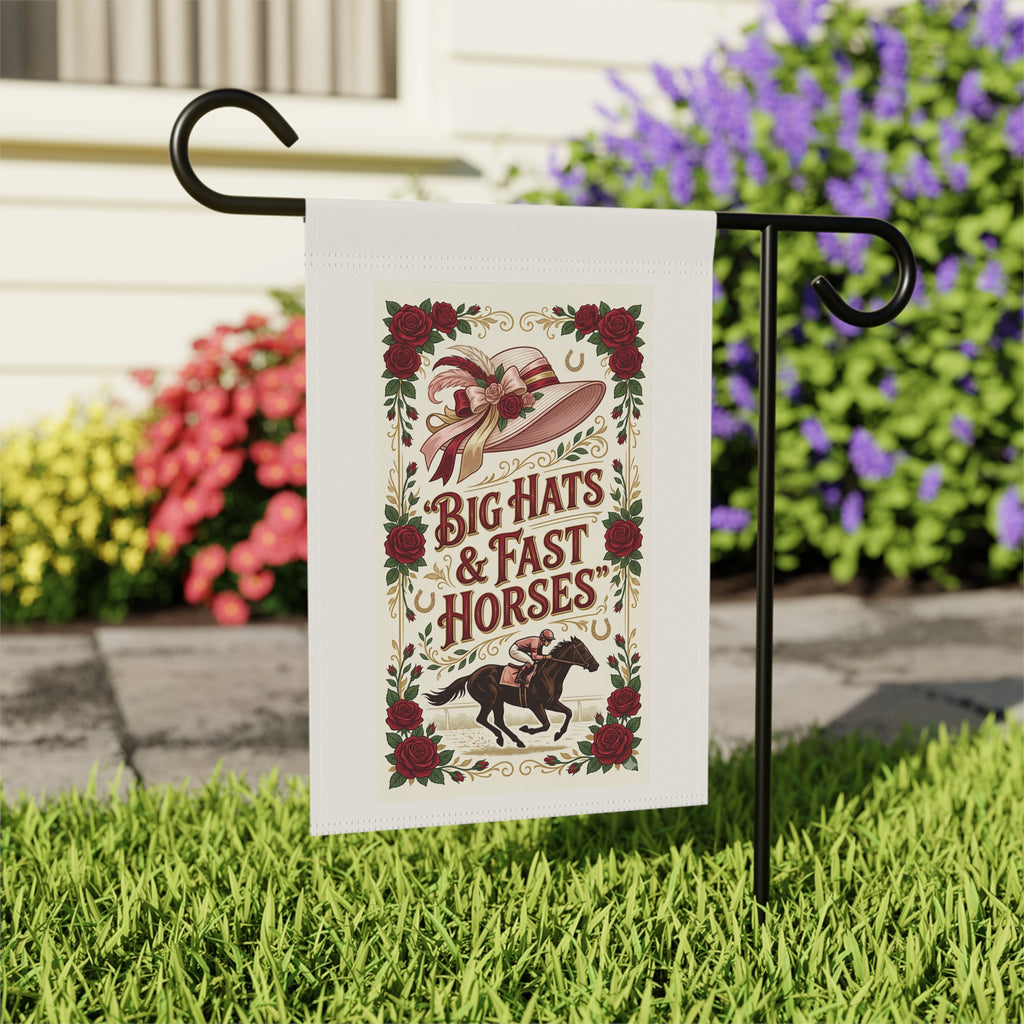 Big Hats & Fast Horses Garden Flag – Kentucky Derby Inspired Floral Outdoor Decor