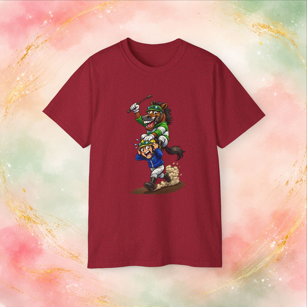 Funny Derby Horse & Jockey T-Shirt | Playful Horse Racing Graphic Tee