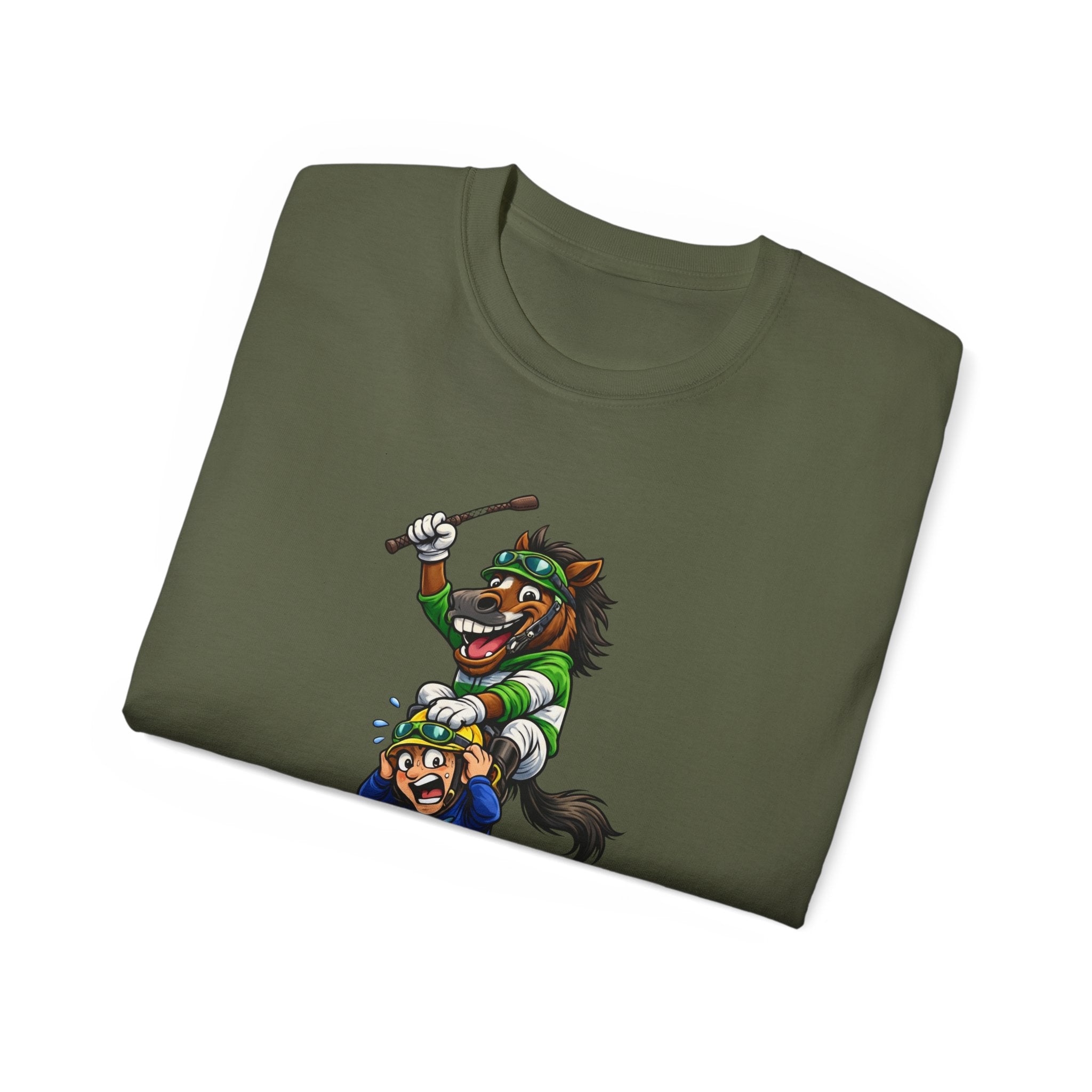 Funny Derby Horse & Jockey T-Shirt | Playful Horse Racing Graphic Tee