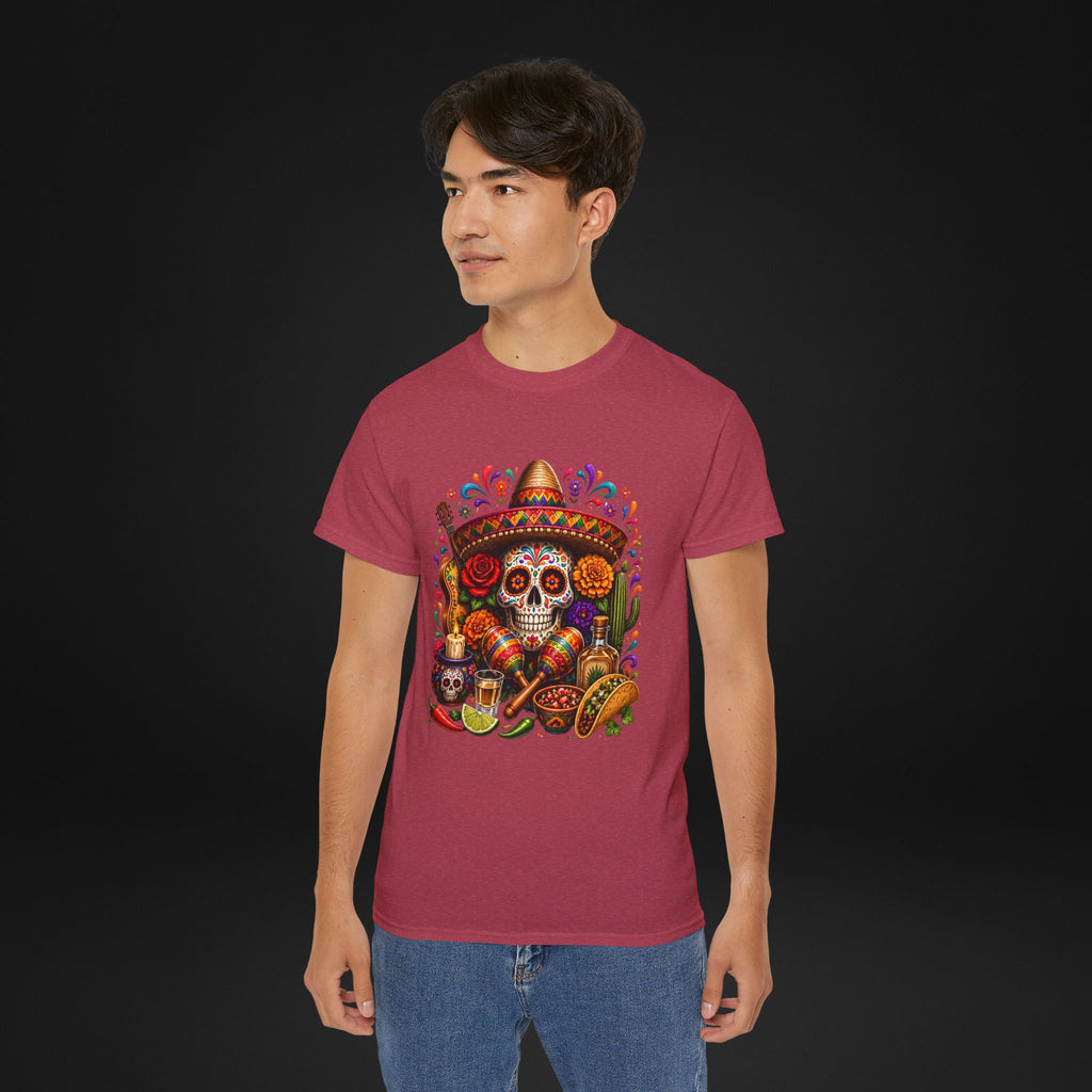 Cinco de Mayo Sugar Skull T-Shirt – Fiesta Sombrero Taco & Tequila Graphic Tee