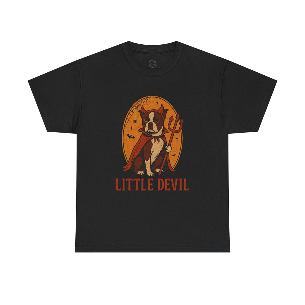 Little Devil Boston Terrier Halloween T-Shirt (Larger Sizes)
