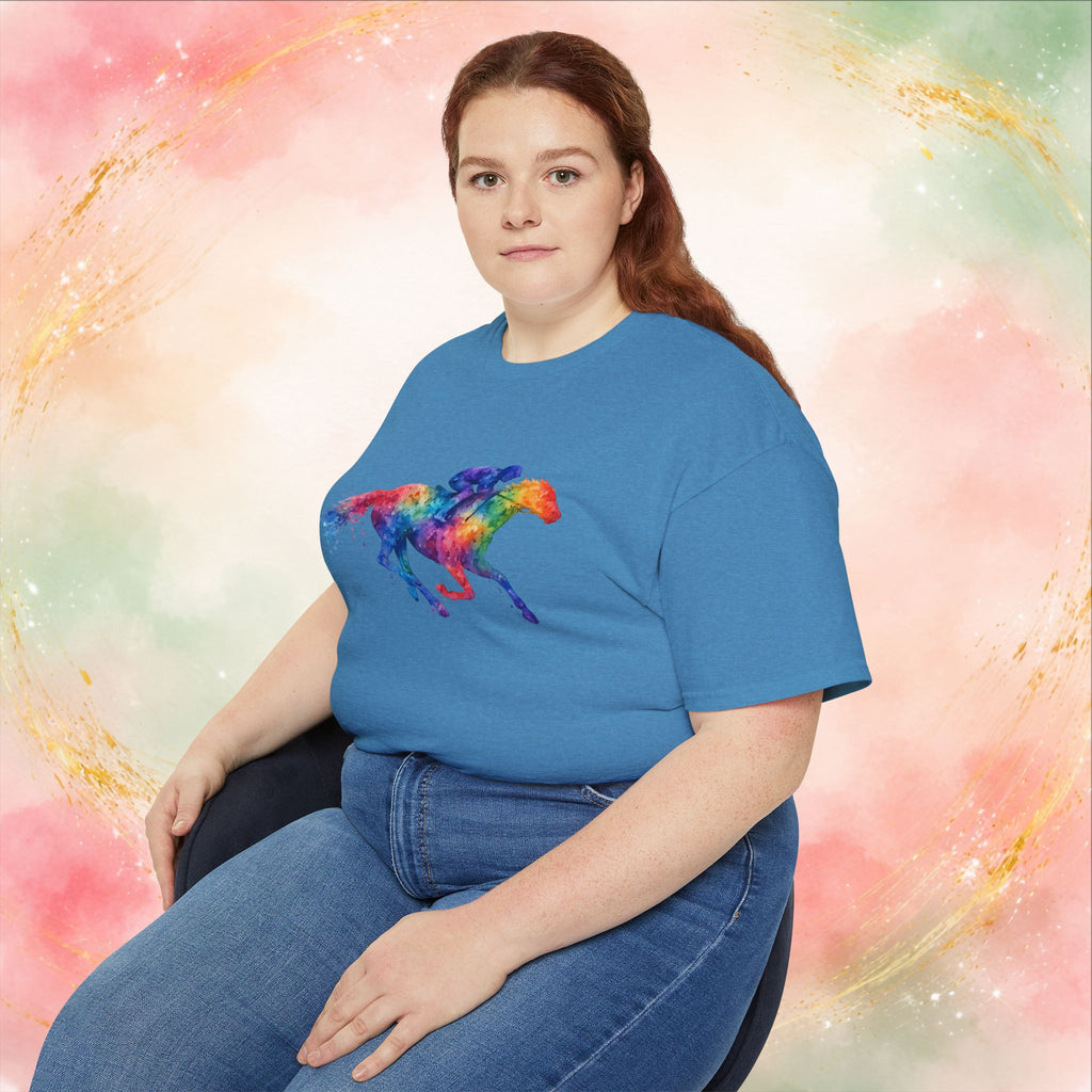 Kentucky Derby Watercolor Horse & Jockey T-Shirt | Colorful Race Day Graphic Tee
