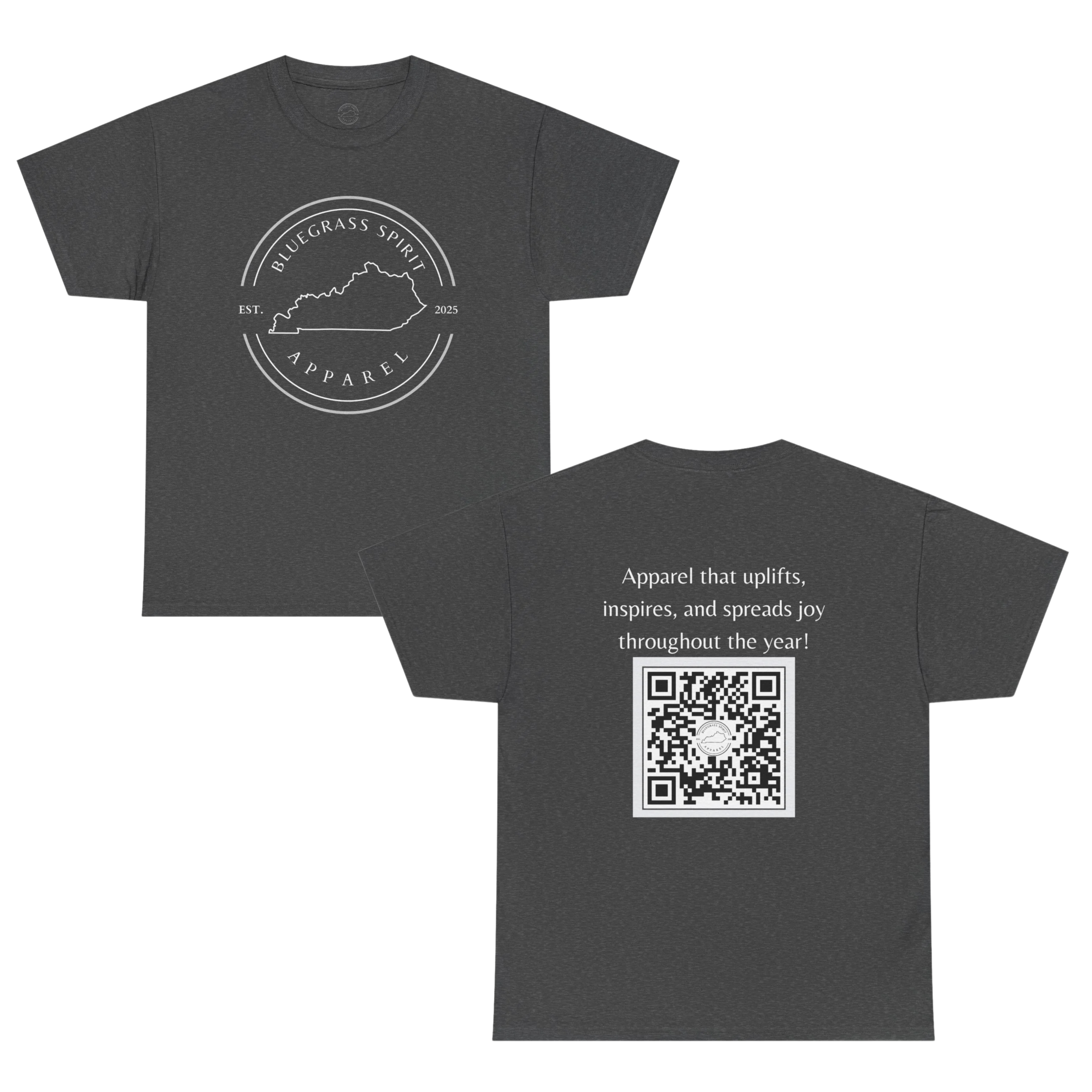 Bluegrass Spirit Logo Promo T-Shirt | Front Logo + QR Code Back (Dark)