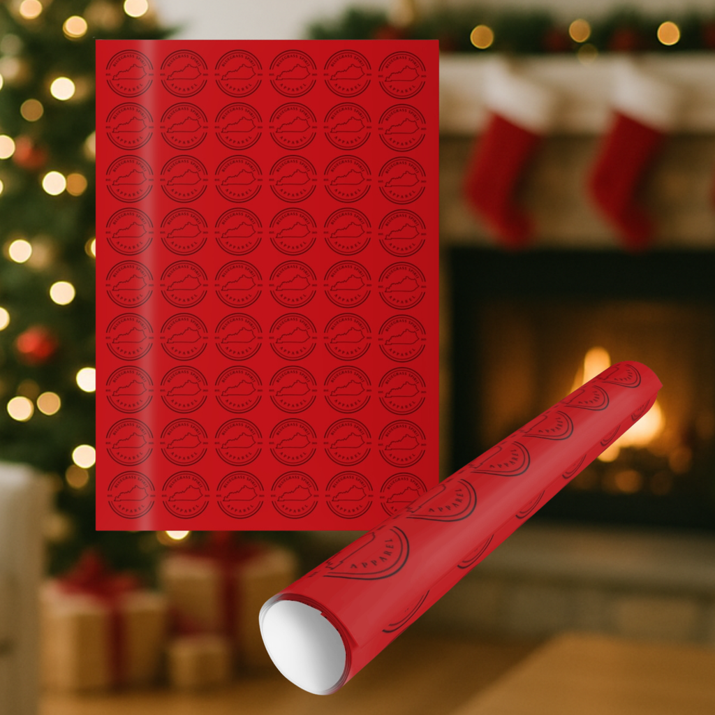 Bluegrass Spirit Apparel Christmas Wrapping Paper – Red Holiday Gift Wrap with Logo Pattern
