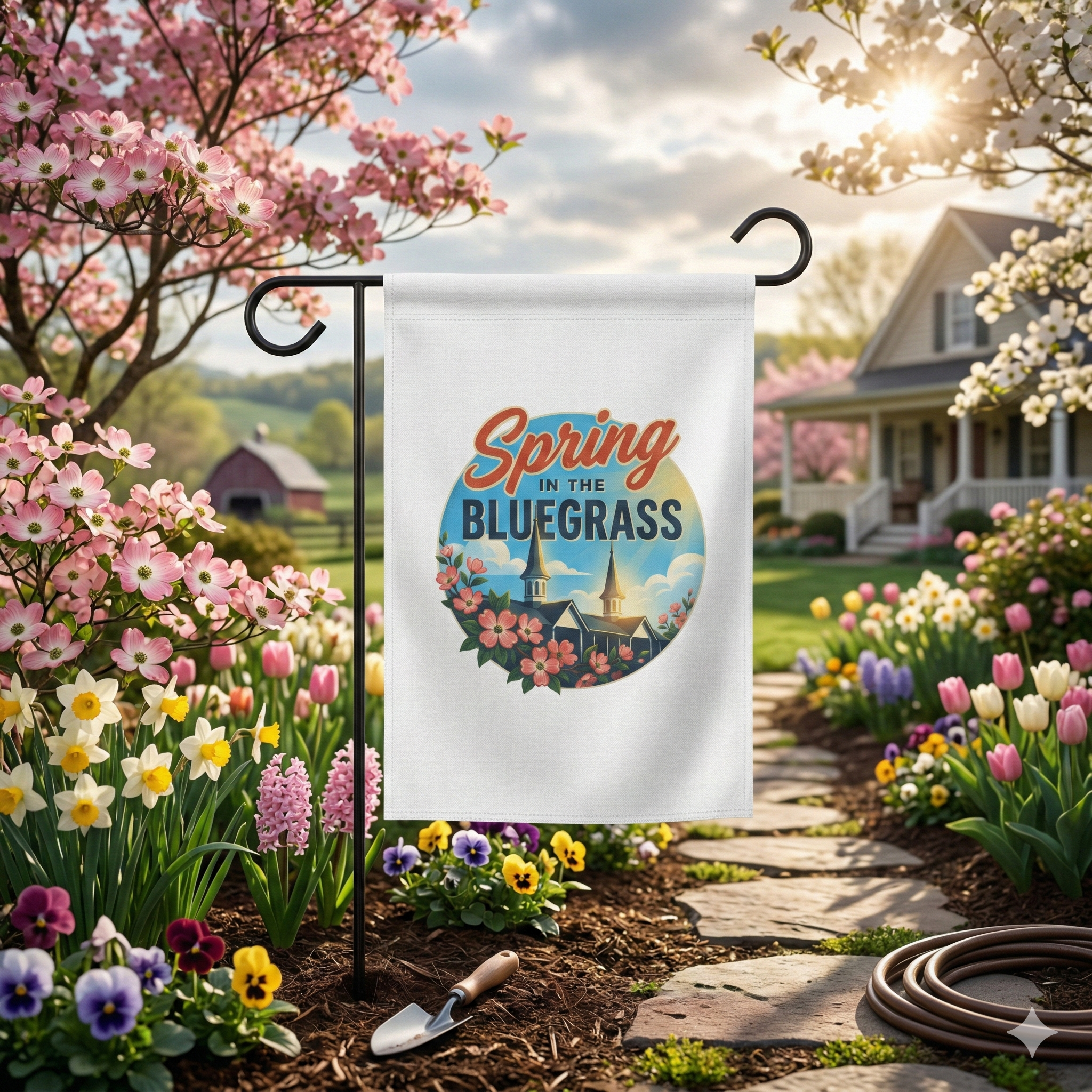 Spring in the Bluegrass Garden Flag – Kentucky Floral Twin Spires Yard Flag | Bluegrass Spirit Apparel