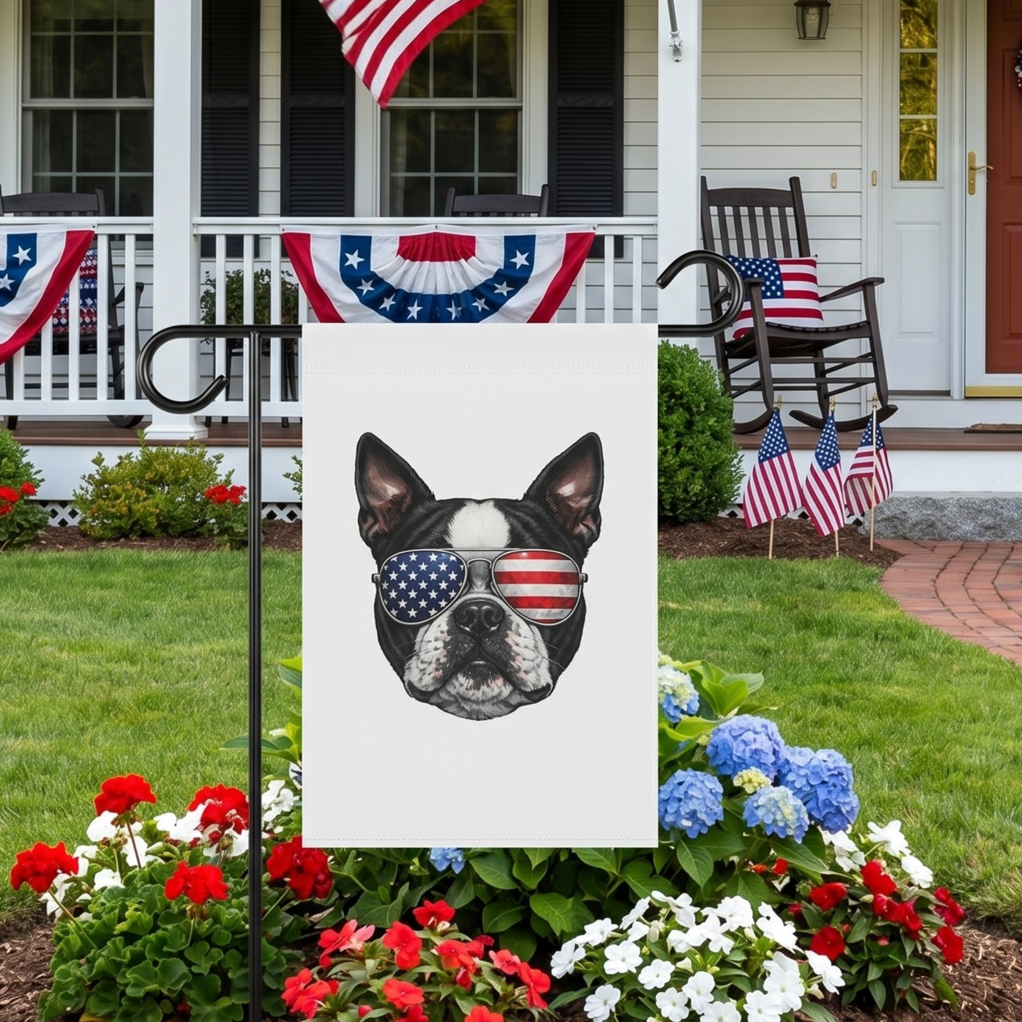 Patriotic Boston Terrier 4th of July Garden Flag | American Flag Dog Outdoor Yard Decor