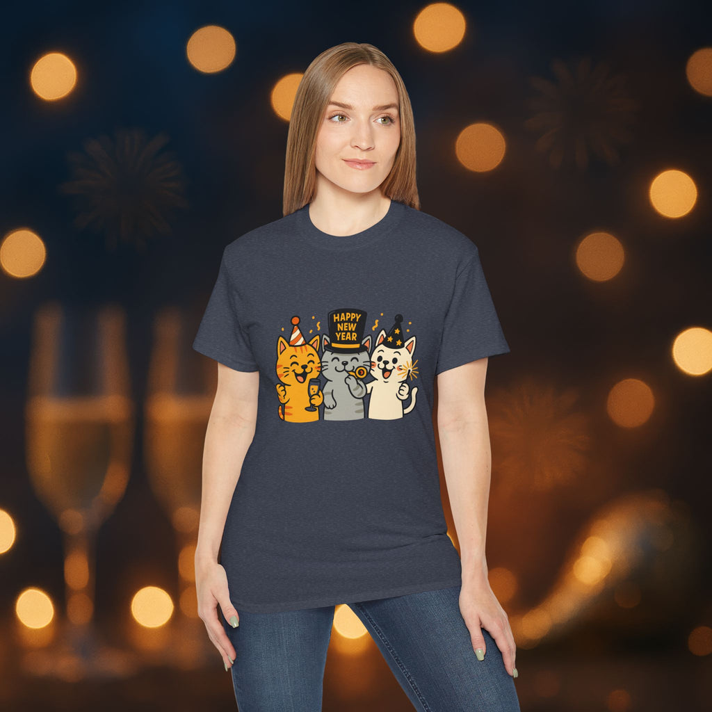 Happy New Year Cats T-Shirt – Cute Party Cats Tee | New Year’s Eve Cat Lover Shirt