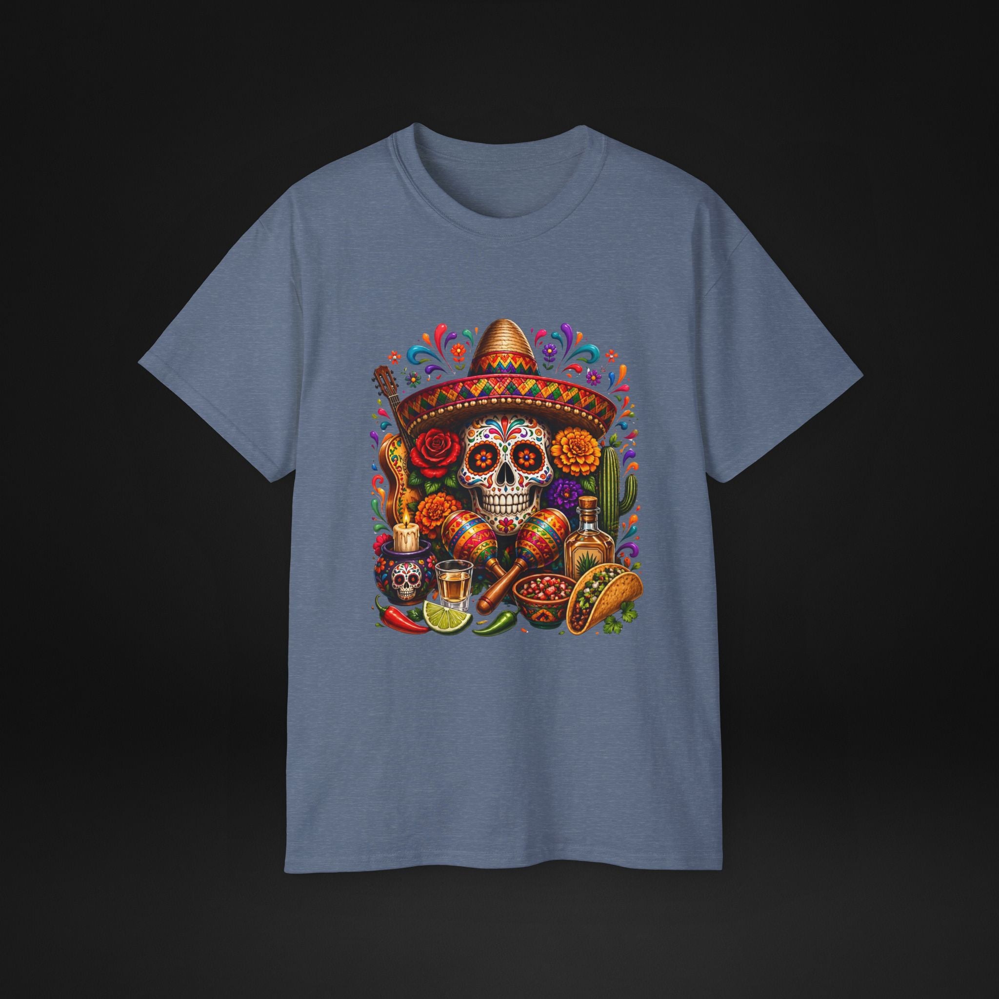 Cinco de Mayo Sugar Skull T-Shirt – Fiesta Sombrero Taco & Tequila Graphic Tee