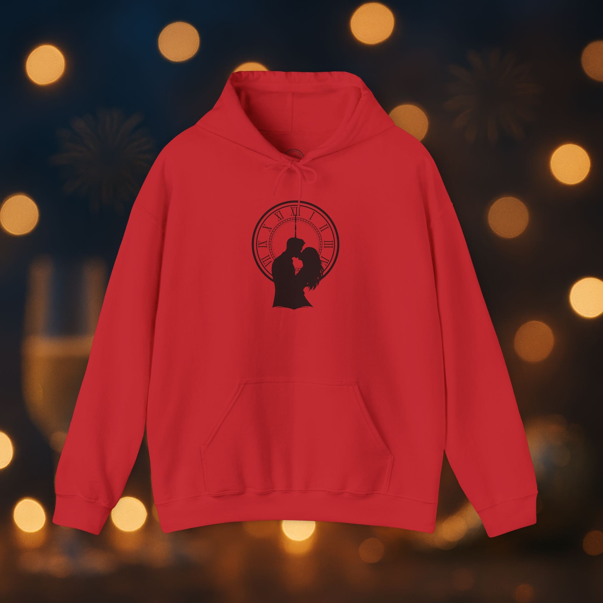 Midnight Kiss New Year’s Eve Hoodie – Romantic Clock Silhouette Pullover