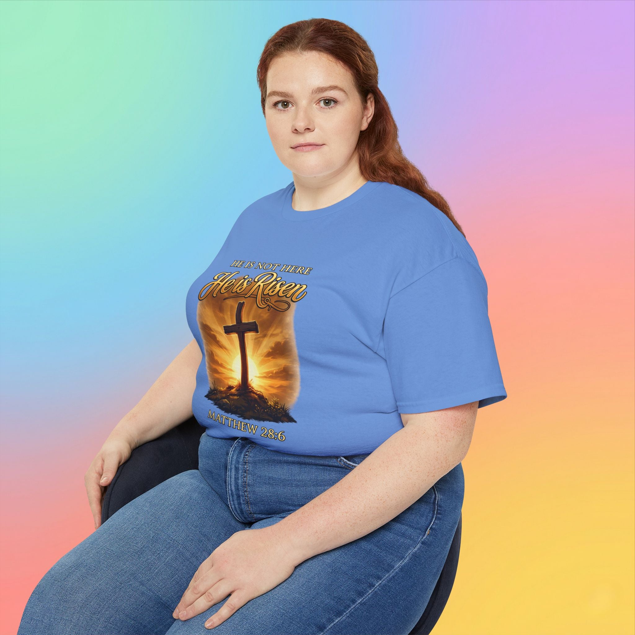 Christian Easter Shirt – He Is Risen Matthew 28:6 Cross Resurrection T-Shirt Faith-Based Easter Apparel