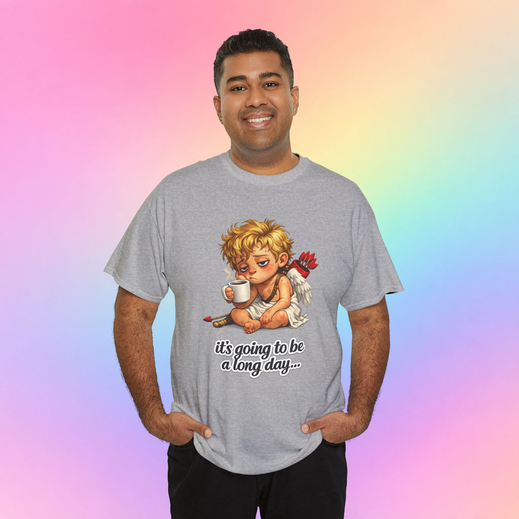 It’s Going to Be a Long Day Cupid Valentine’s Day T-Shirt – Funny Coffee Angel Tee
