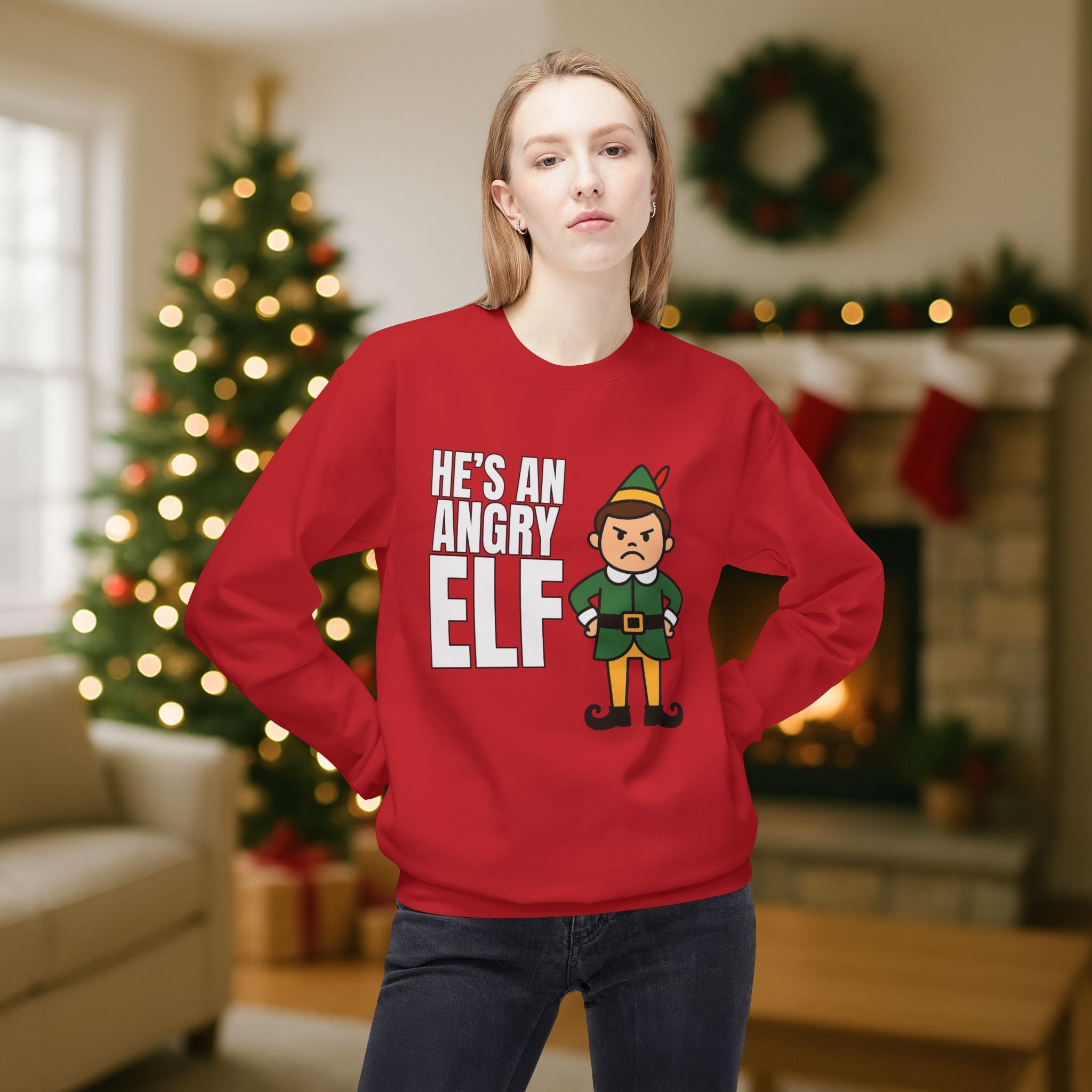 He’s an Angry Elf Christmas Sweatshirt – Funny Holiday Elf Graphic | Festive Unisex Crewneck