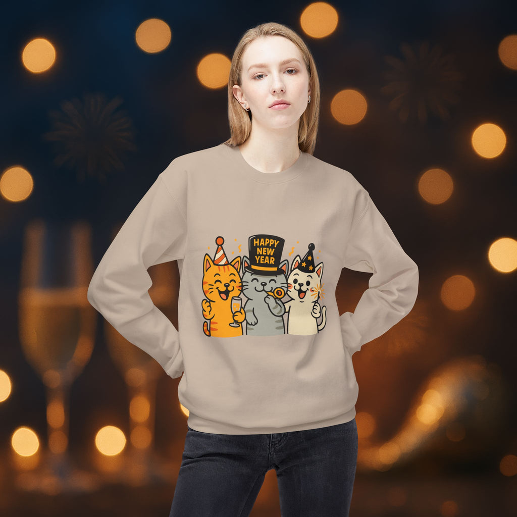 Happy New Year Cats Sweatshirt – Cute Party Cat Crewneck | New Year’s Eve Cat Lover Gift