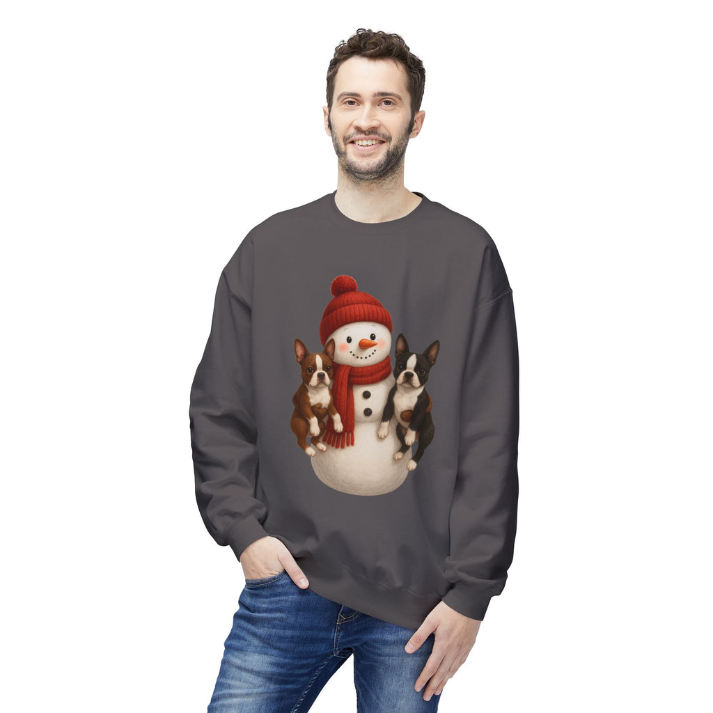 Winter Boston Terrier Snowman Sweatshirt – Cozy Holiday Dog Lover Pullover
