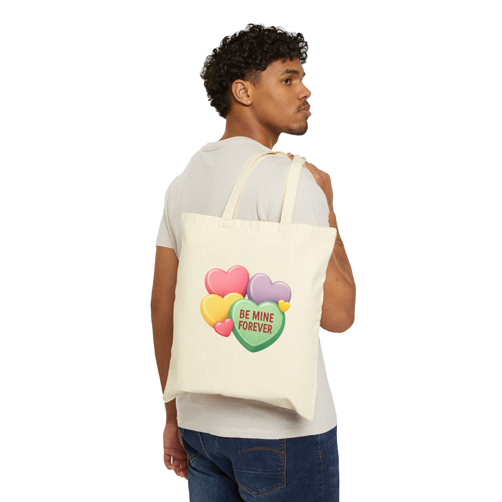 Be Mine Forever Valentine’s Day Canvas Tote Bag – Cute Candy Heart Love Tote | Romantic Gift for Him or Her