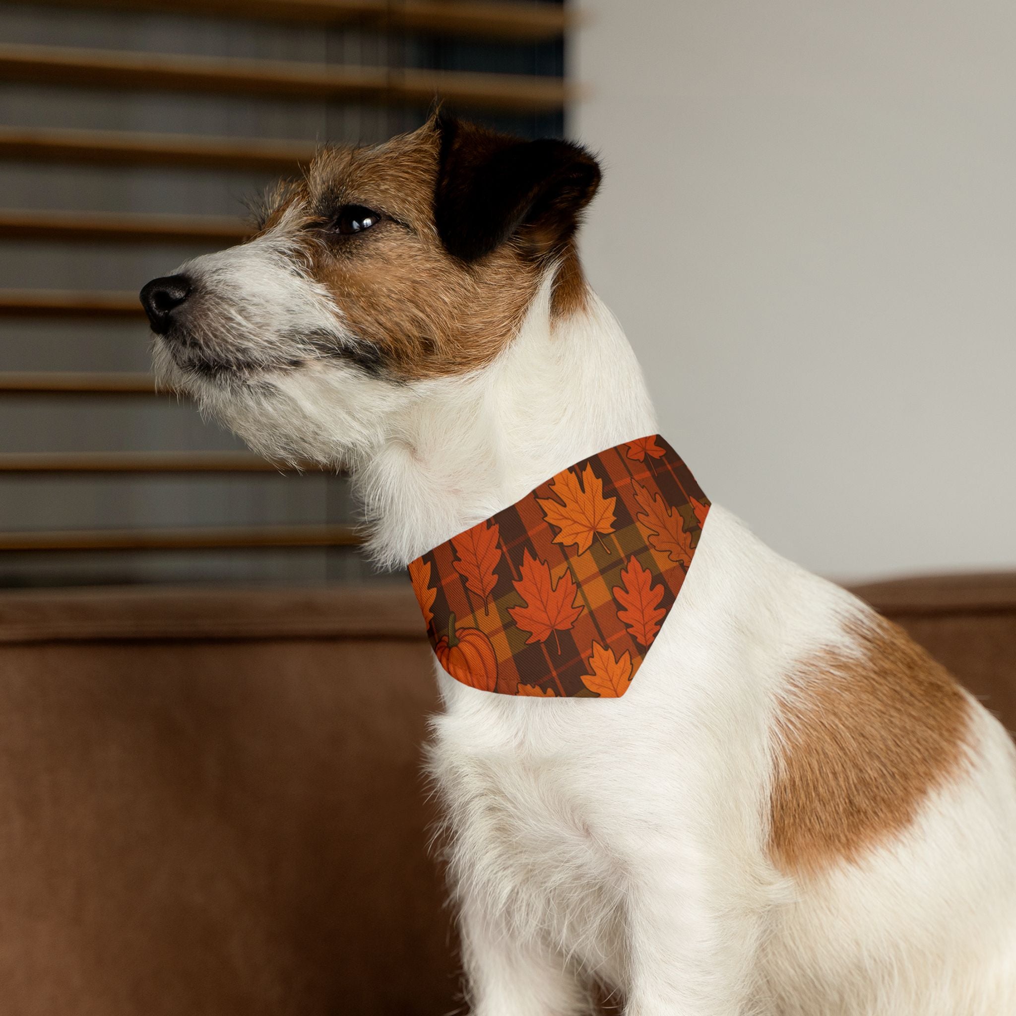 Autumn Leaves & Pumpkins Plaid Pet Bandana | Fall Dog Accessory (Multiple Sizes)