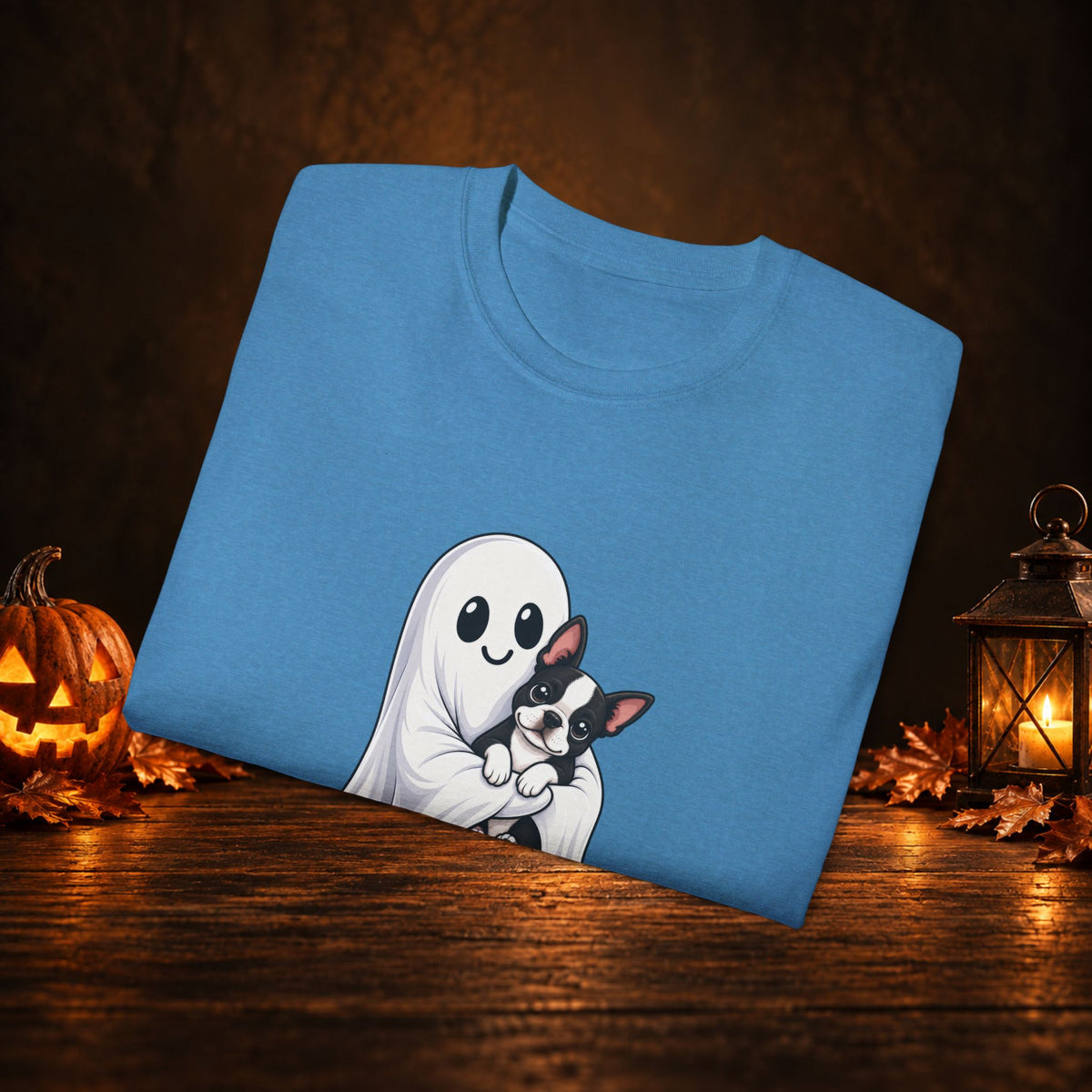 Cute Ghost & Boston Terrier Halloween T‑Shirt