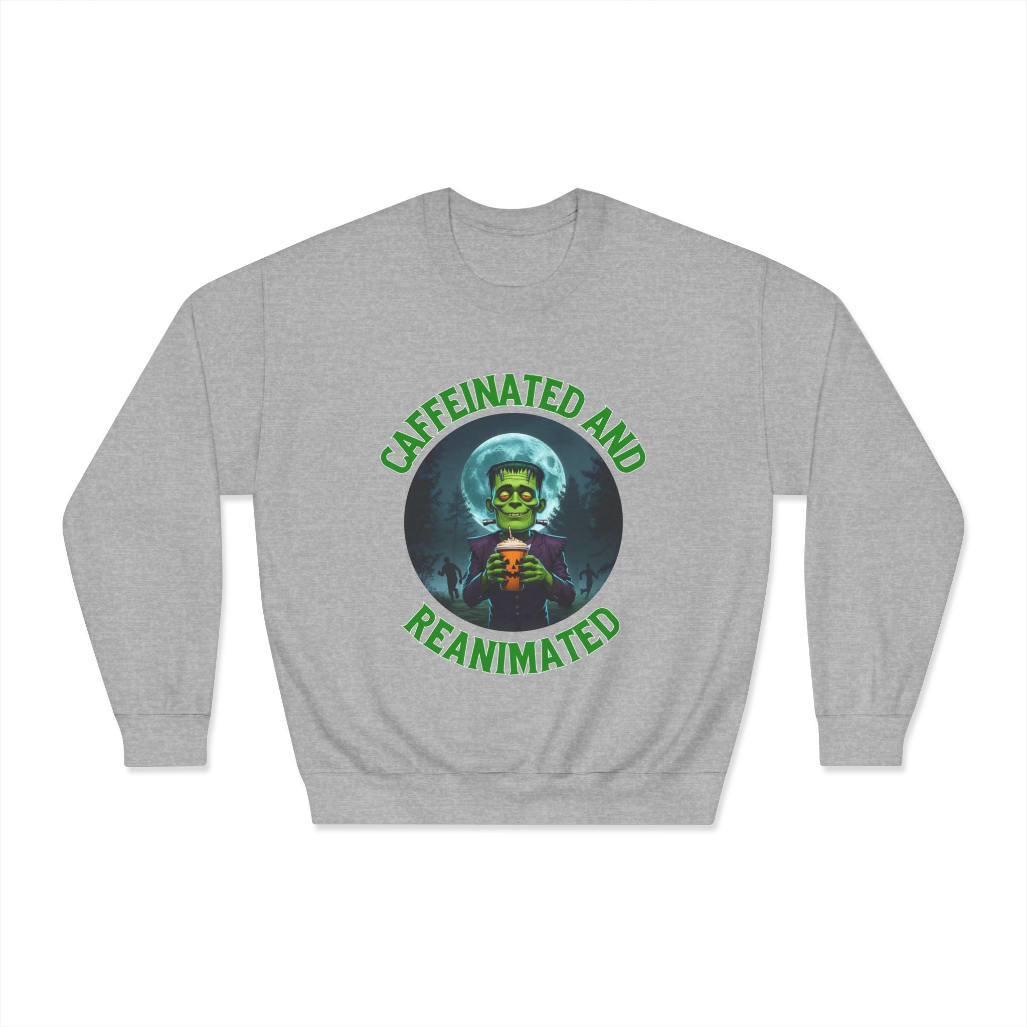 Caffeinated and Reanimated Frankenstein Halloween Sweatshirt (Unisex)