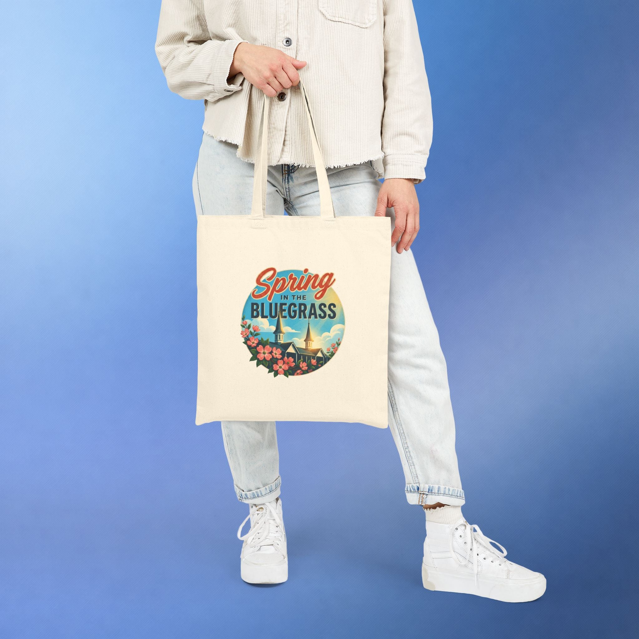 Spring in the Bluegrass Canvas Tote Bag – Kentucky Floral Twin Spires Market Tote | Bluegrass Spirit Apparel