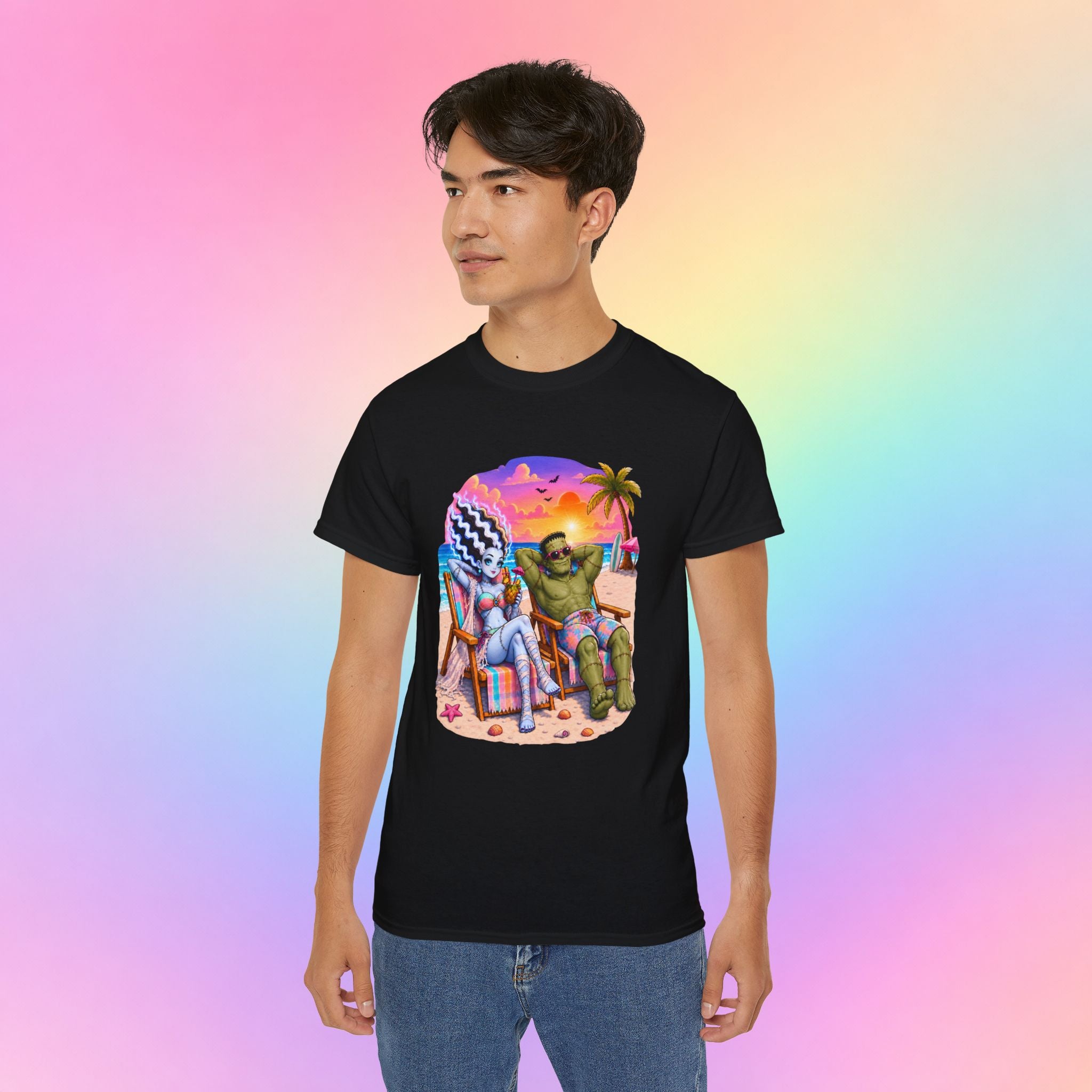 Summerween Monster Beach Couple Shirt | Spooky Summer Halloween Tropical Design