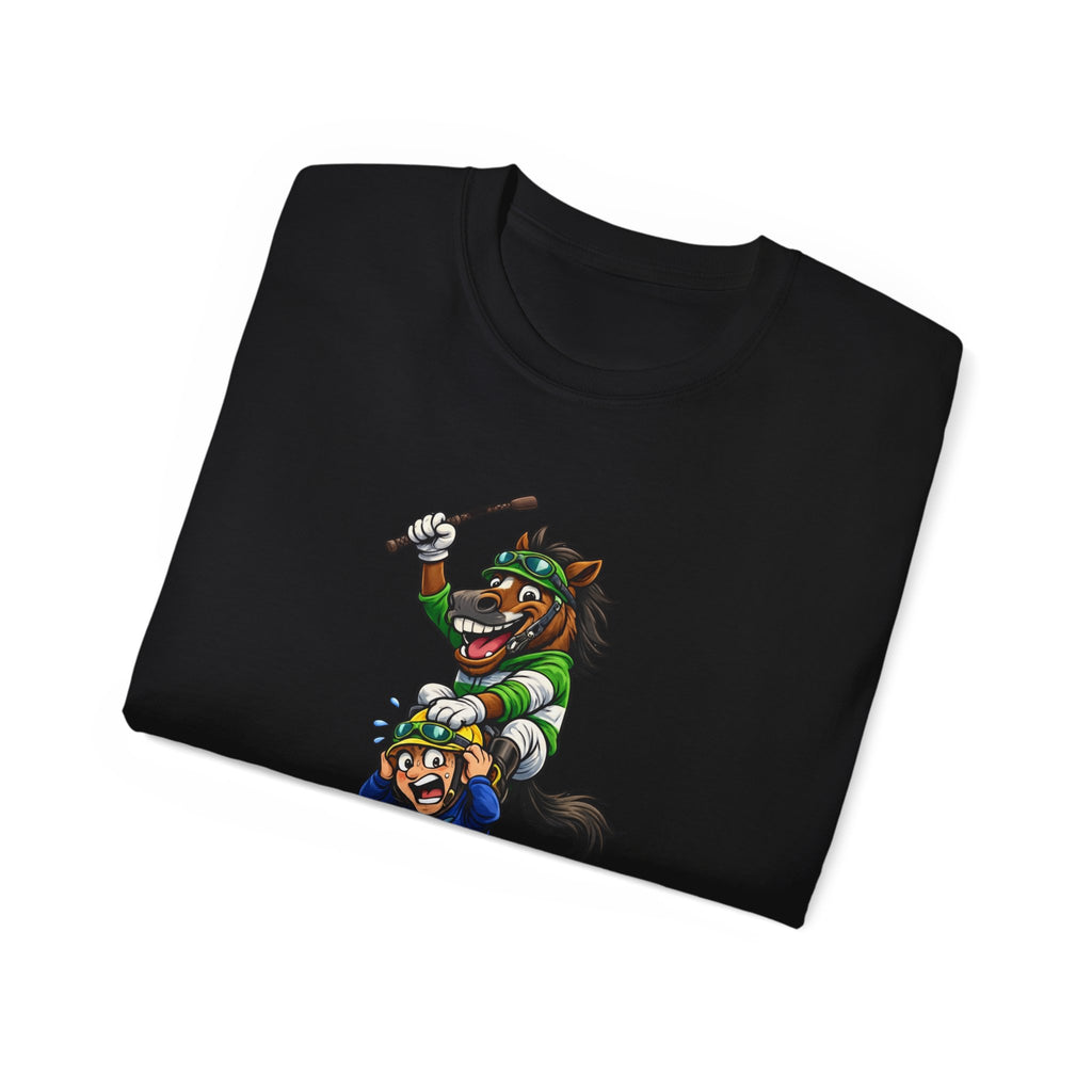 Funny Derby Horse & Jockey T-Shirt | Playful Horse Racing Graphic Tee