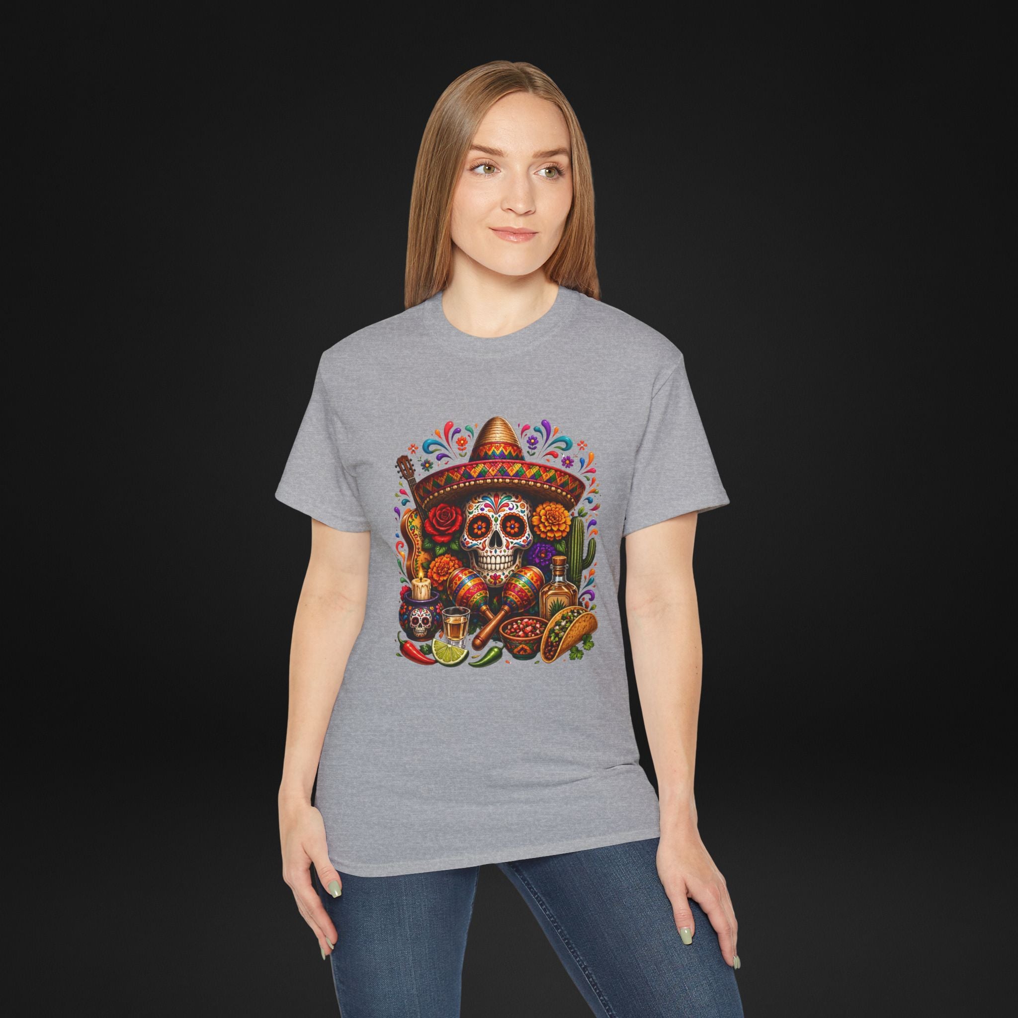 Cinco de Mayo Sugar Skull T-Shirt – Fiesta Sombrero Taco & Tequila Graphic Tee