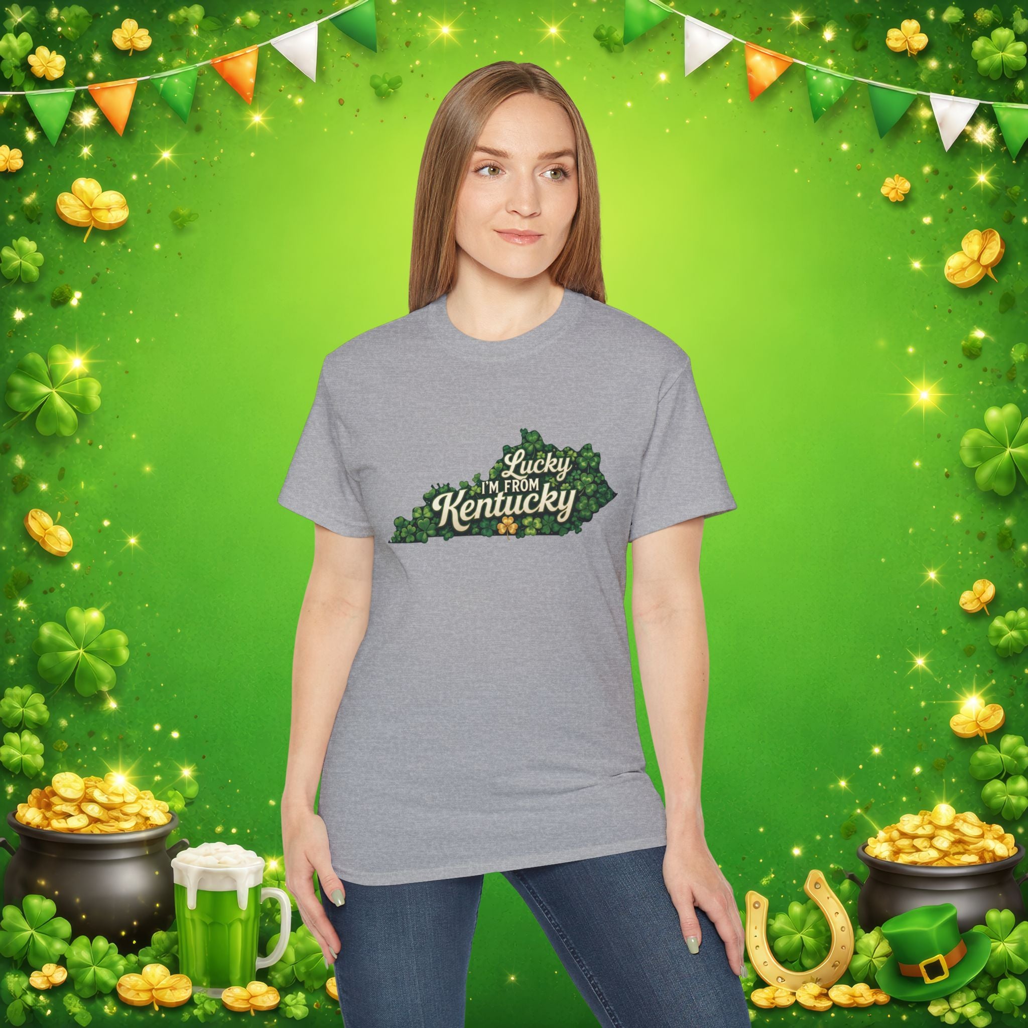 Lucky I’m From Kentucky T-Shirt – St. Patrick’s Day Shamrock Kentucky Shirt – Irish Bluegrass Pride Graphic Tee