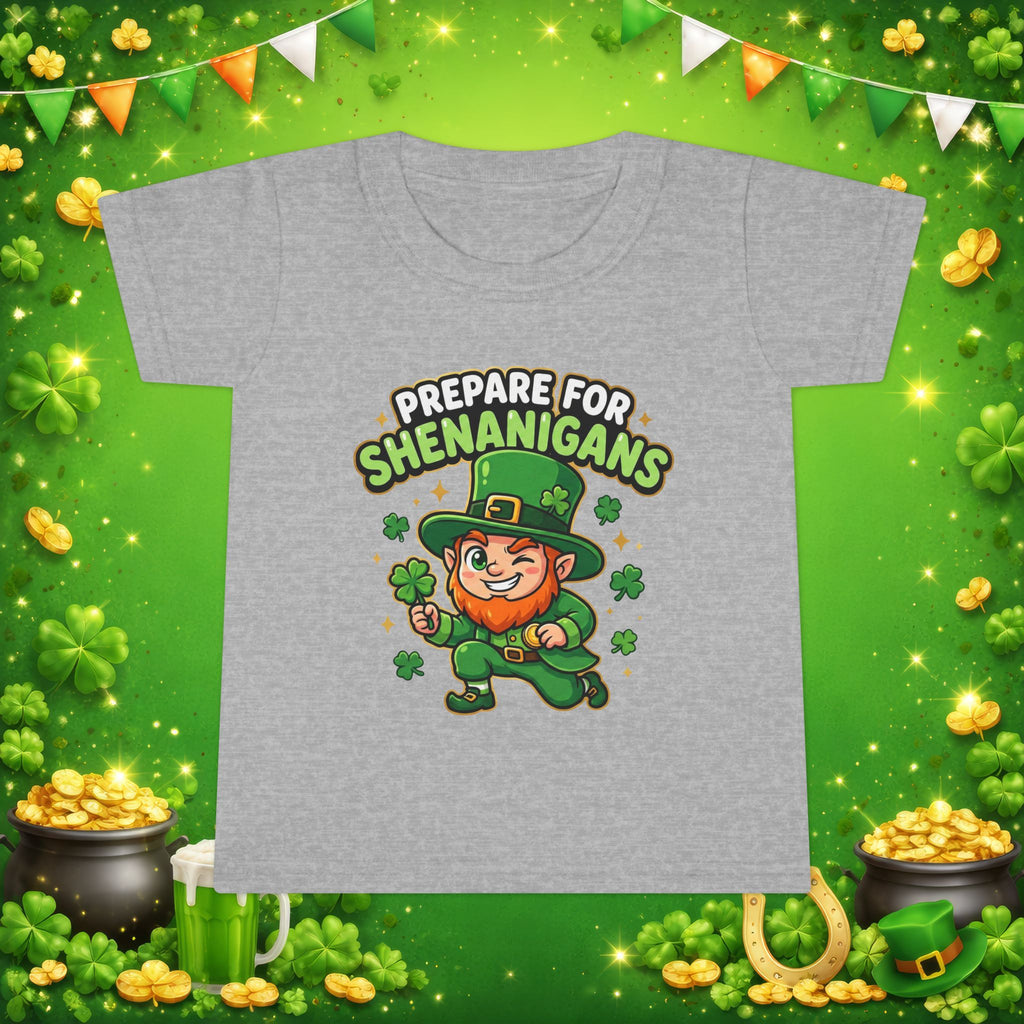 Prepare For Shenanigans Toddler T-Shirt – Funny St. Patrick’s Day Leprechaun Shirt for Kids