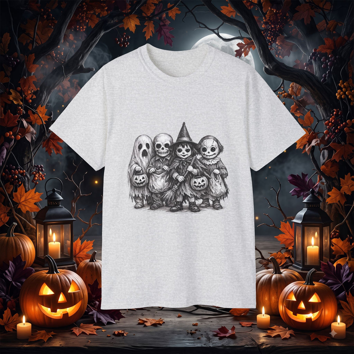 Vintage Trick or Treaters Halloween T-Shirt | Spooky Pencil Sketch Tee