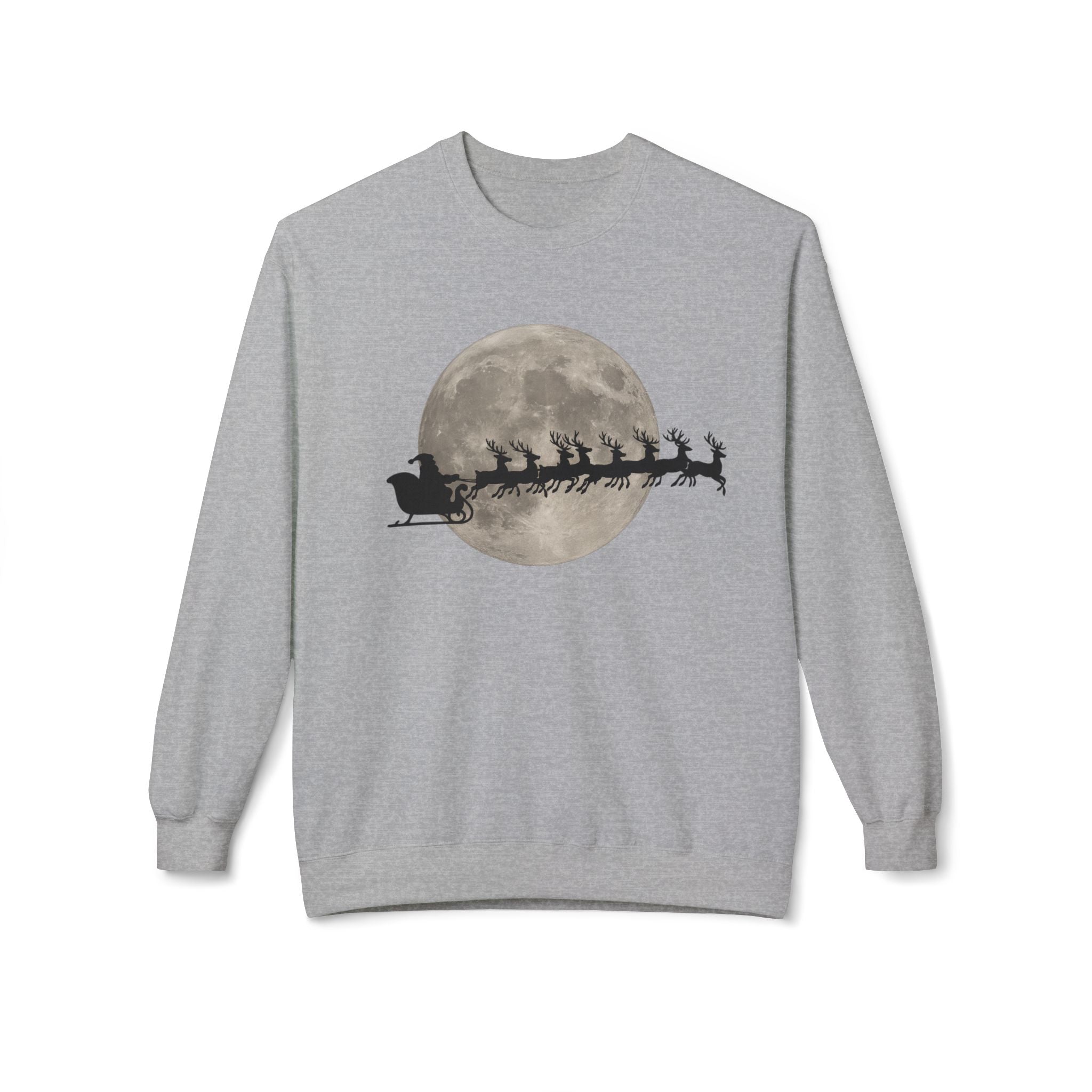 Silent Night Flight — Santa and Reindeer Full Moon Christmas Sweatshirt