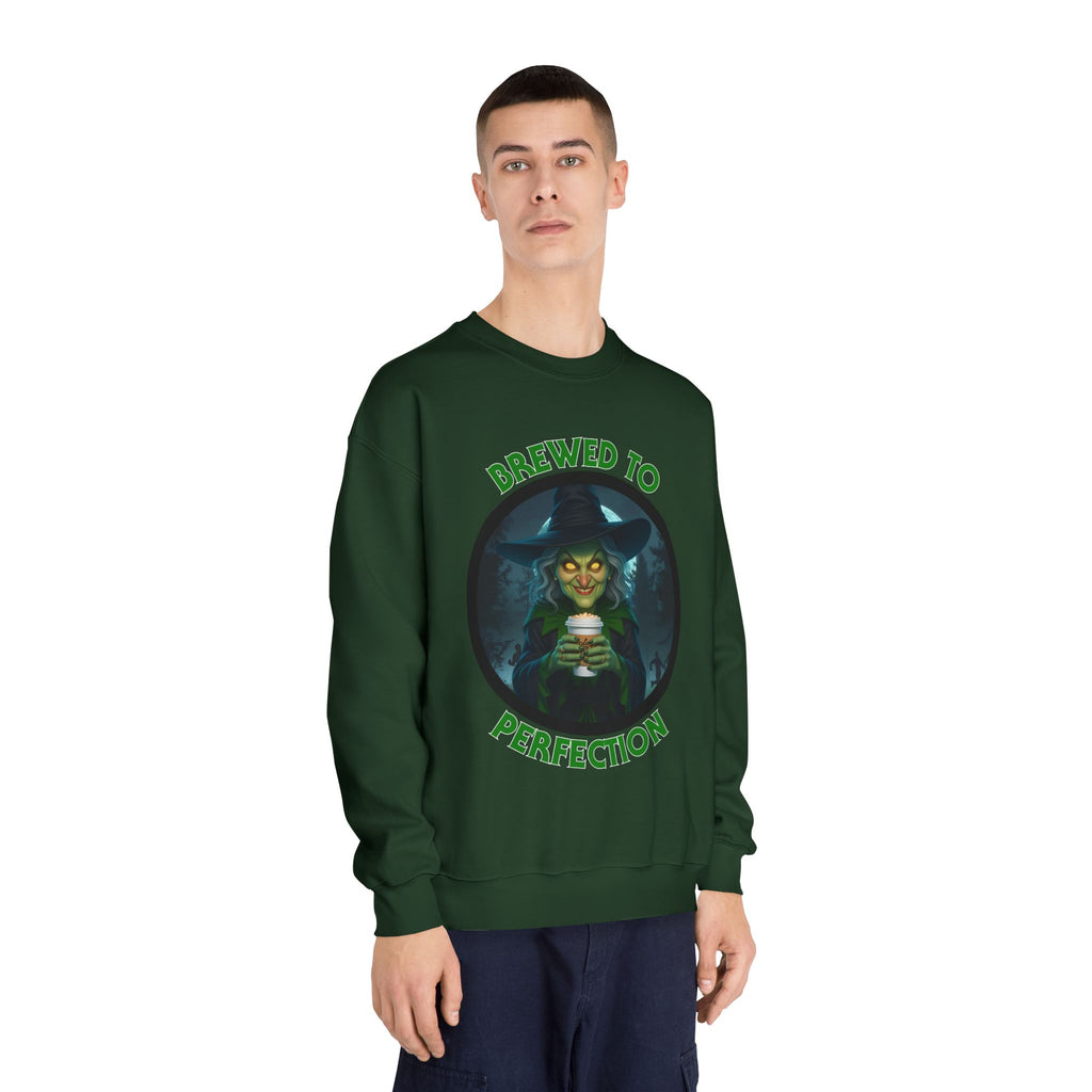 Brewed to Perfection Halloween Witch Coffee Sweatshirt (Unisex)