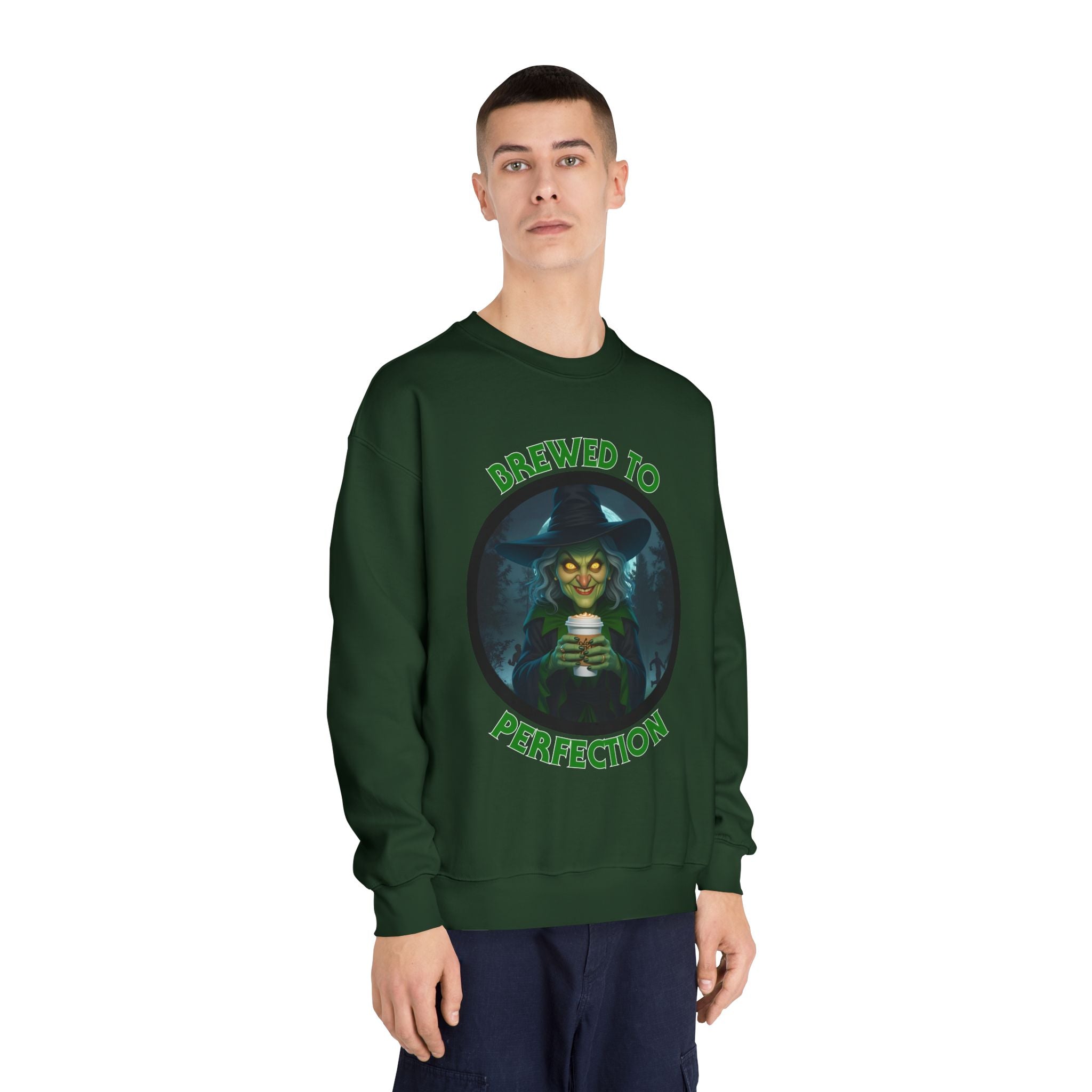 Brewed to Perfection Halloween Witch Coffee Sweatshirt (Unisex)