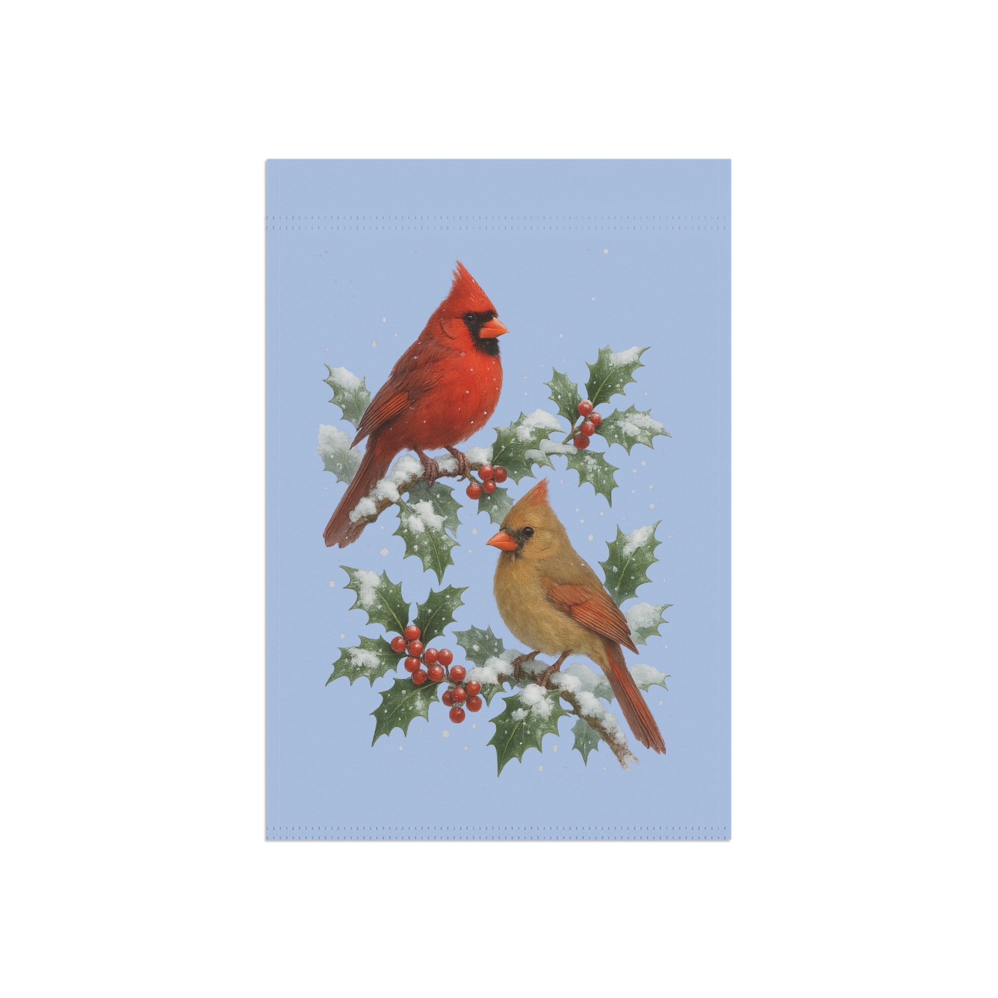 Cardinals in the Snow Garden Flag – Winter Holly Branch Cardinals Home Décor