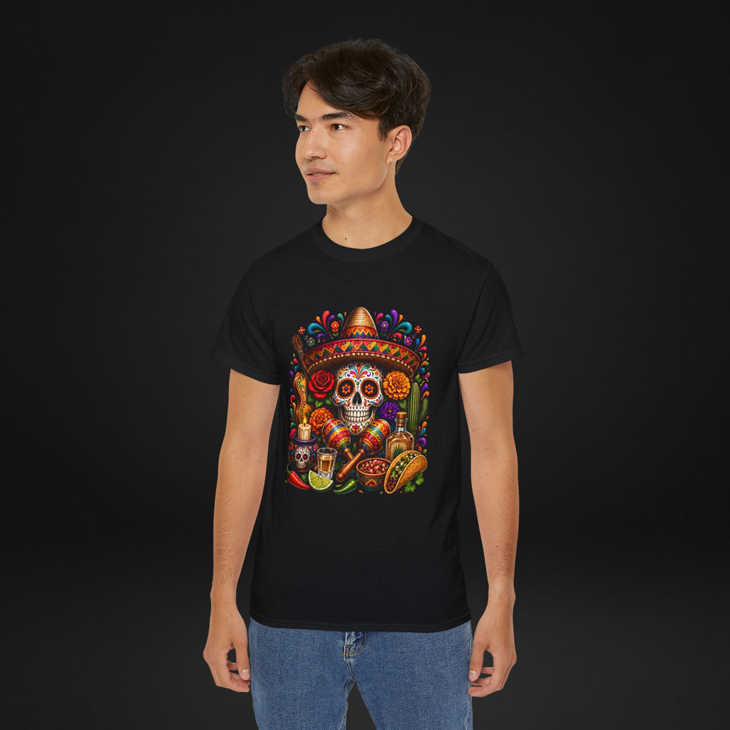 Cinco de Mayo Sugar Skull T-Shirt – Fiesta Sombrero Taco & Tequila Graphic Tee