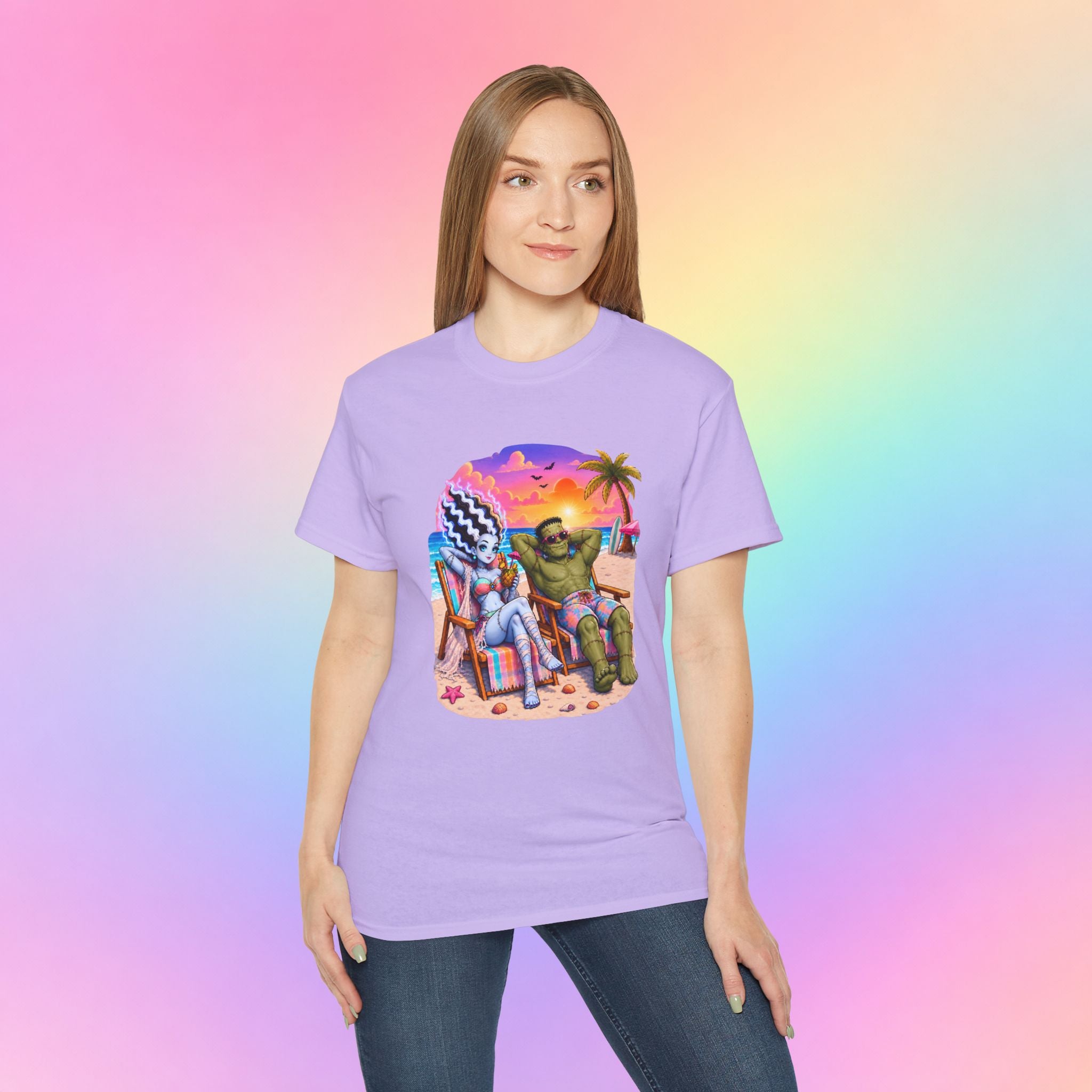 Summerween Monster Beach Couple Shirt | Spooky Summer Halloween Tropical Design