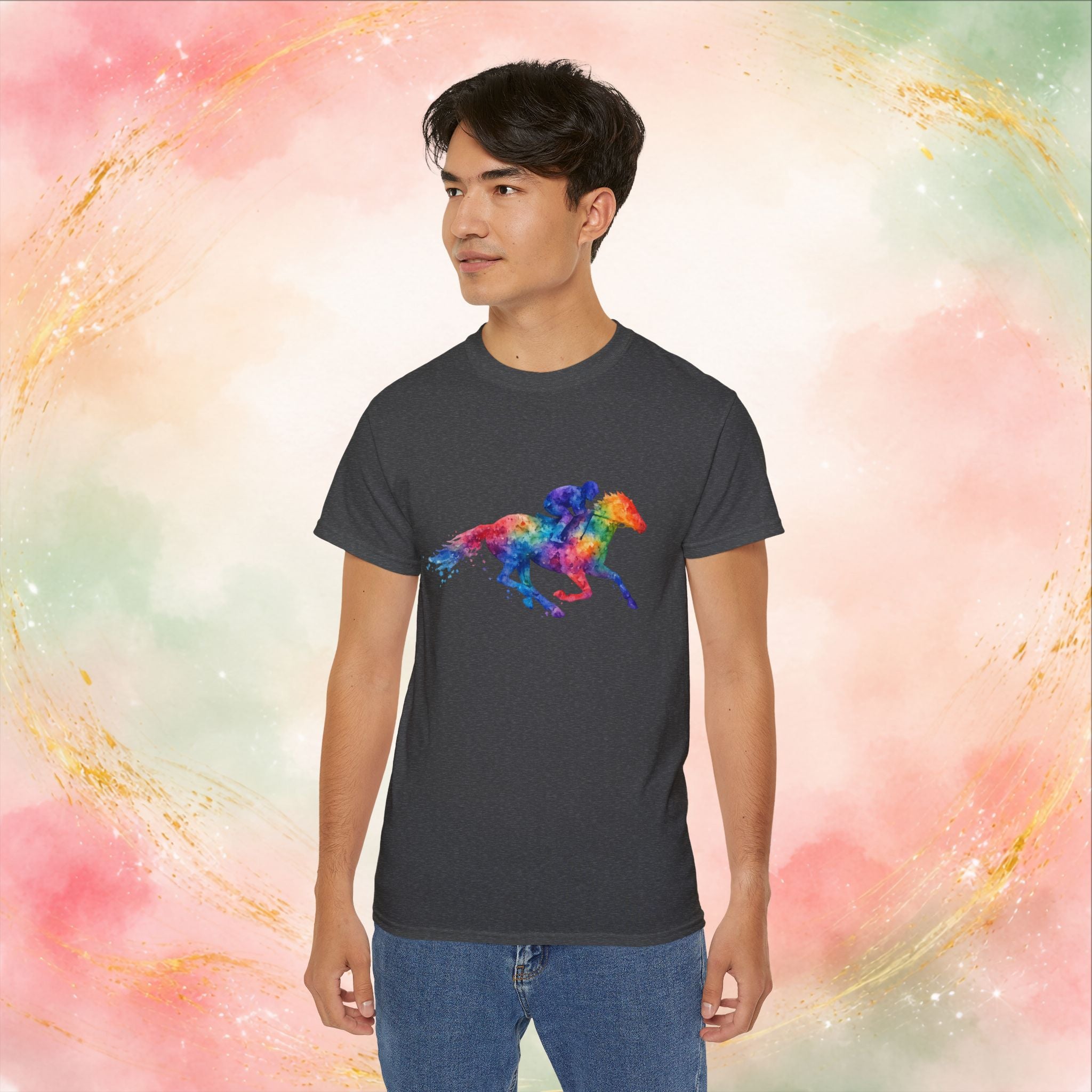 Kentucky Derby Watercolor Horse & Jockey T-Shirt | Colorful Race Day Graphic Tee