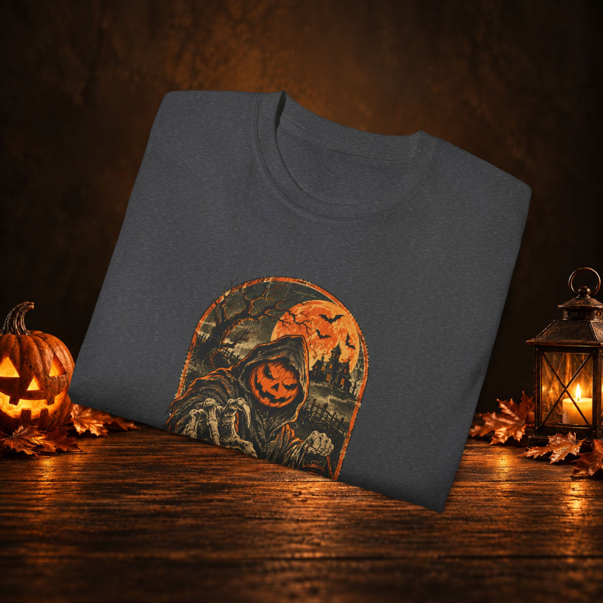 Halloween Pumpkin Scarecrow Tee — Spooky Lantern Jack-O'-Lantern Graphic Shirt