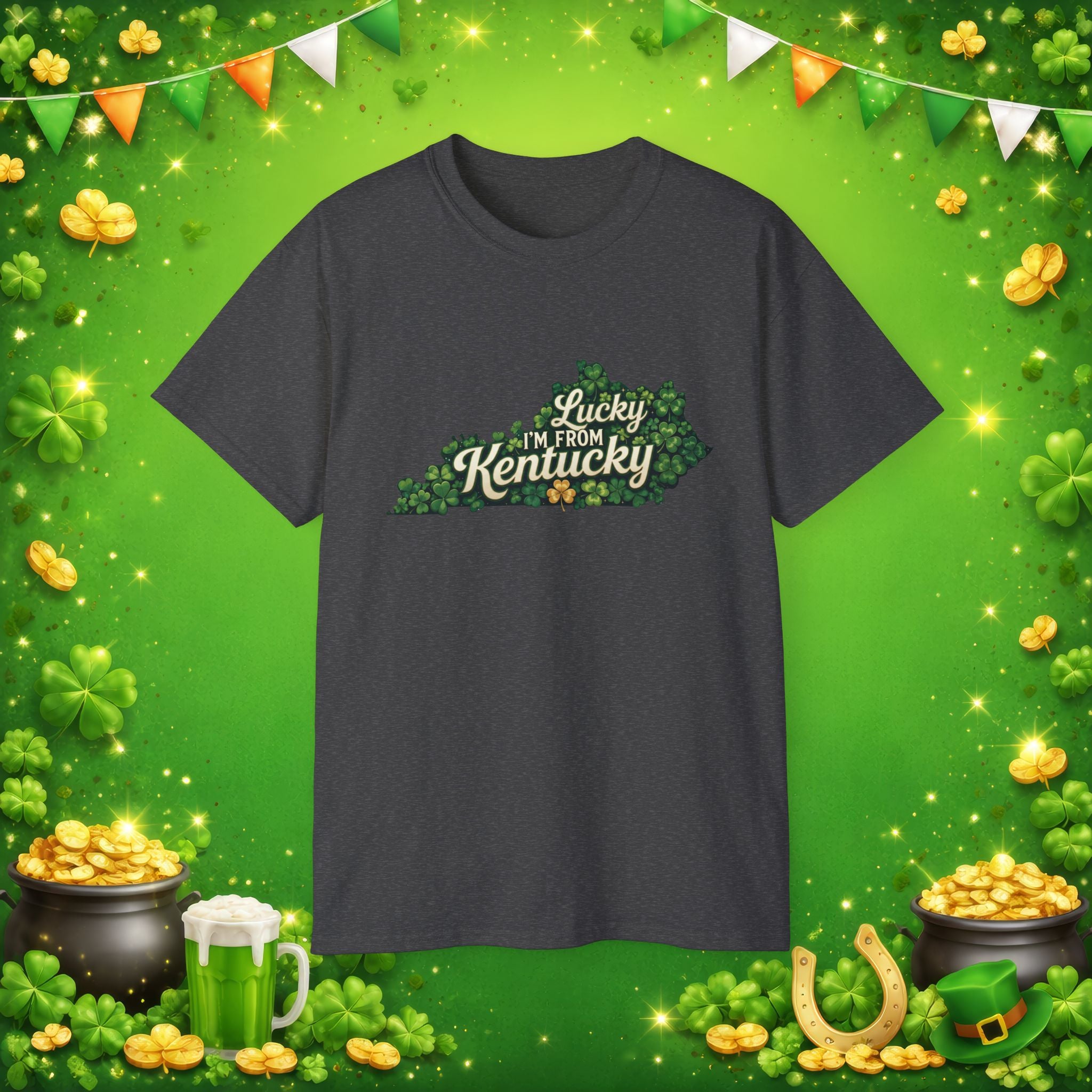 Lucky I’m From Kentucky T-Shirt – St. Patrick’s Day Shamrock Kentucky Shirt – Irish Bluegrass Pride Graphic Tee