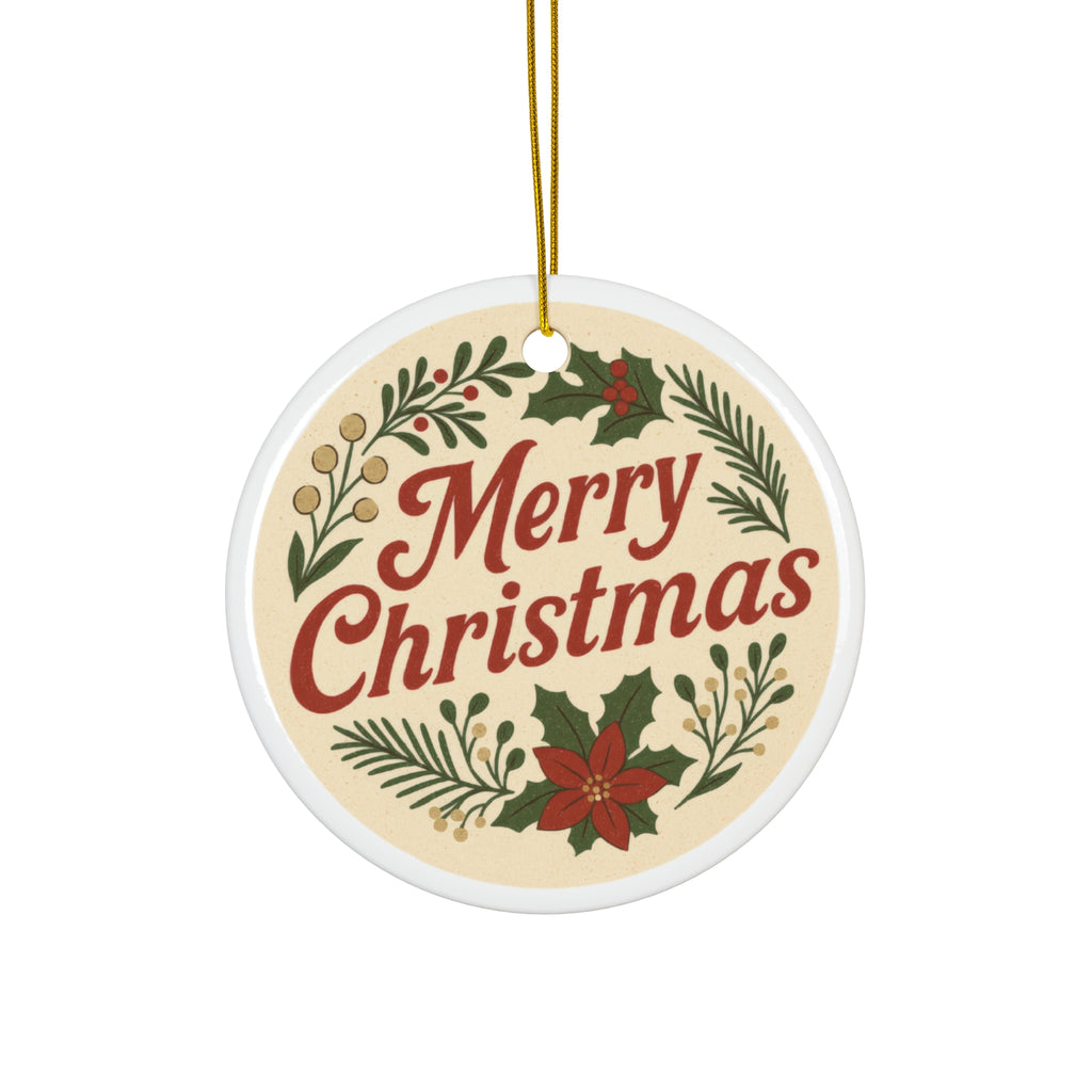 Vintage “Merry Christmas” Ornament – Classic Holiday Round Ceramic Keepsake
