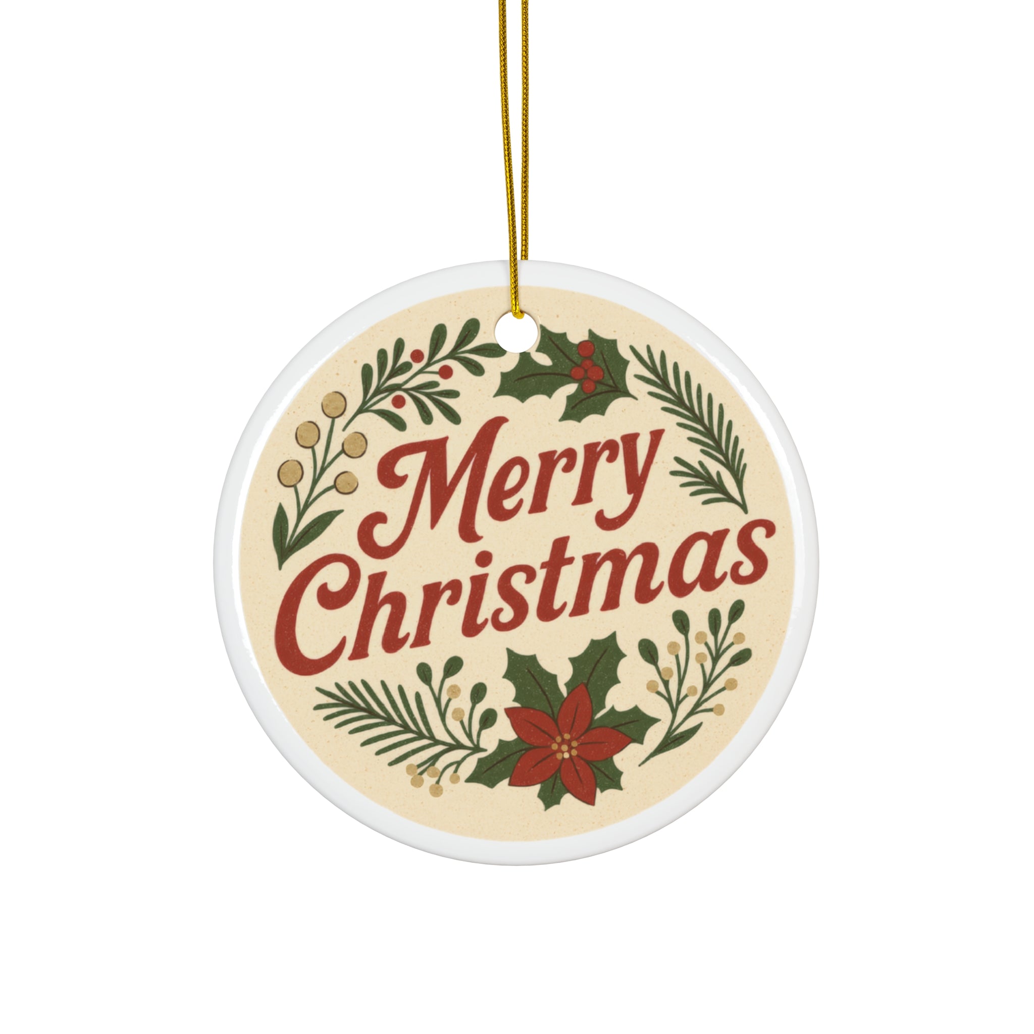 Vintage “Merry Christmas” Ornament – Classic Holiday Round Ceramic Keepsake