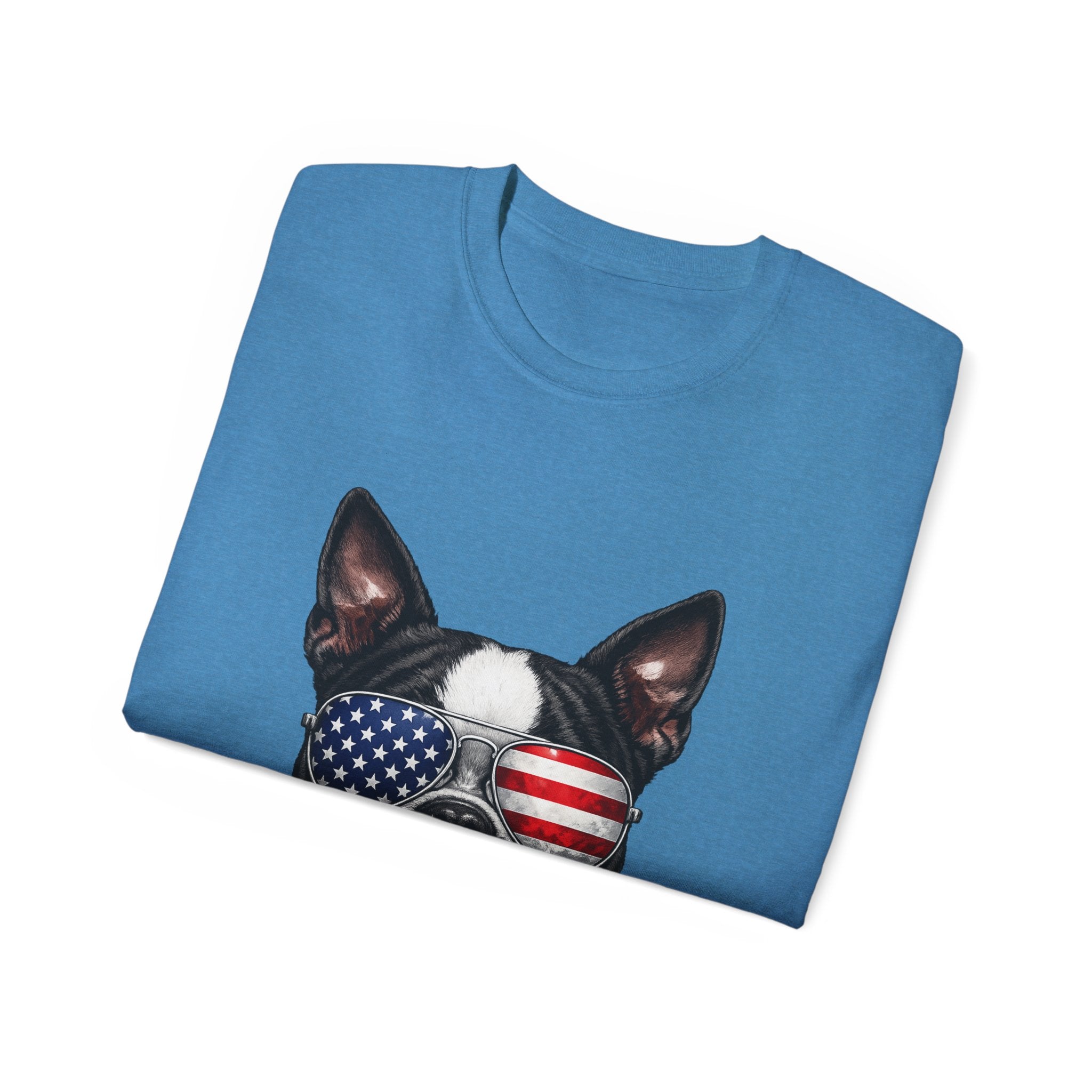 Patriotic Boston Terrier 4th of July T-Shirt | American Flag Dog Sunglasses Tee