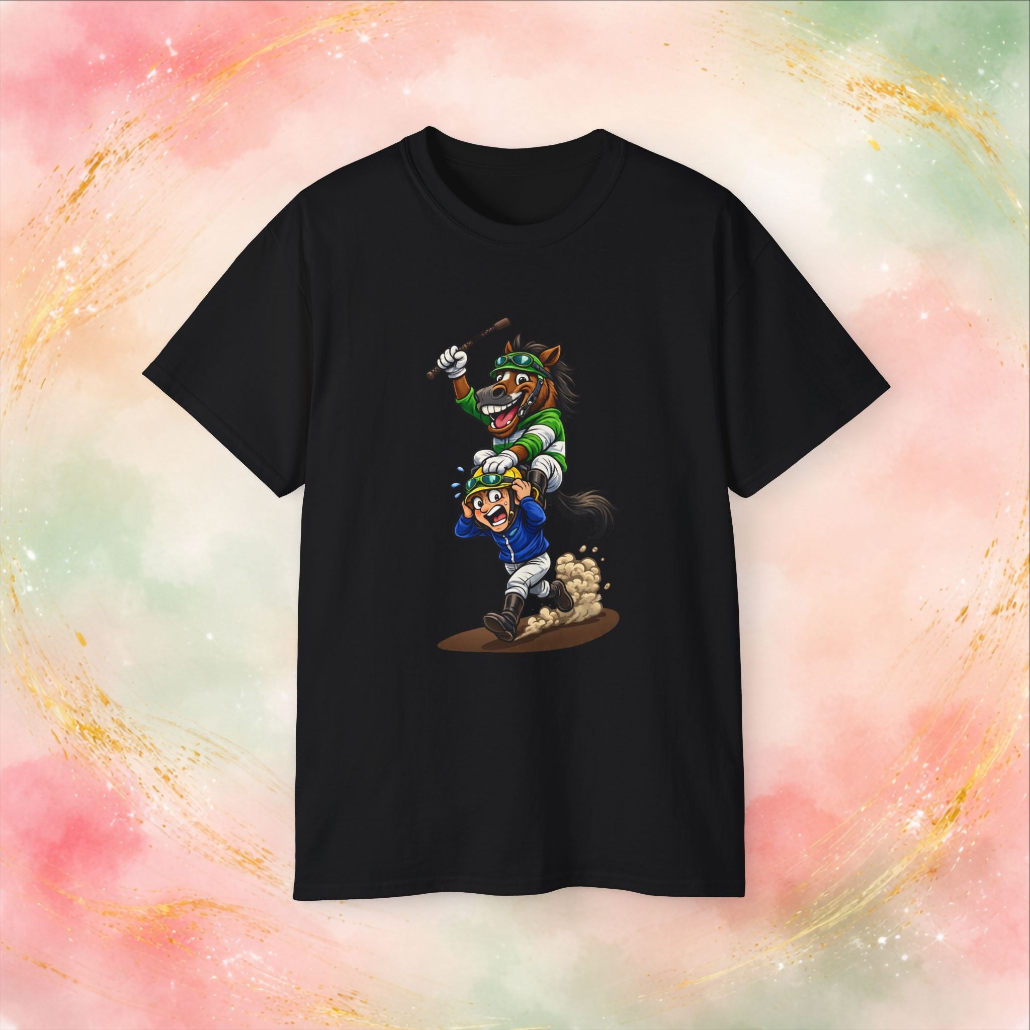 Funny Derby Horse & Jockey T-Shirt | Playful Horse Racing Graphic Tee