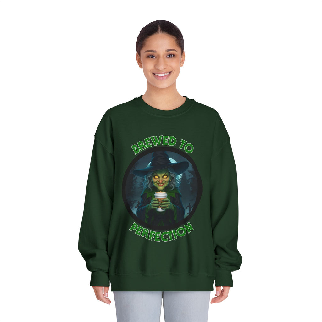 Brewed to Perfection Halloween Witch Coffee Sweatshirt (Unisex)