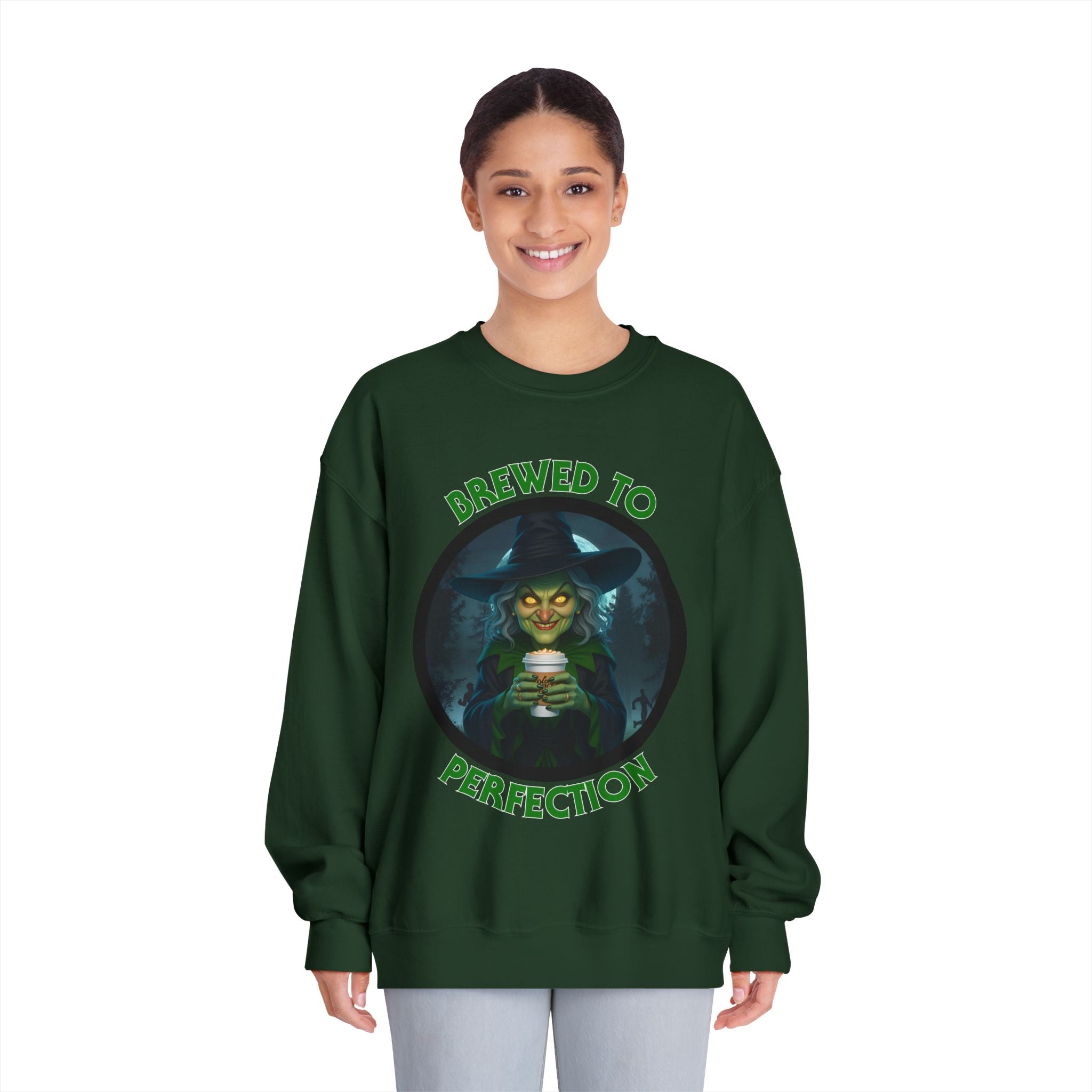 Brewed to Perfection Halloween Witch Coffee Sweatshirt (Unisex)