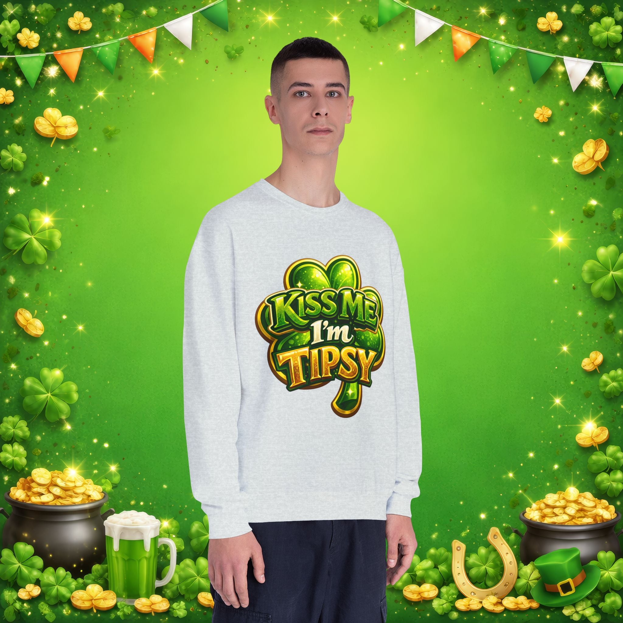 Kiss Me I’m Tipsy St. Patrick’s Day Sweatshirt – Funny Irish Drinking Pullover