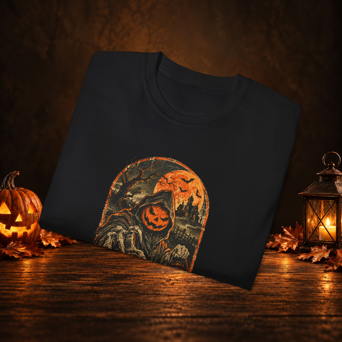 Halloween Pumpkin Scarecrow Tee — Spooky Lantern Jack-O'-Lantern Graphic Shirt