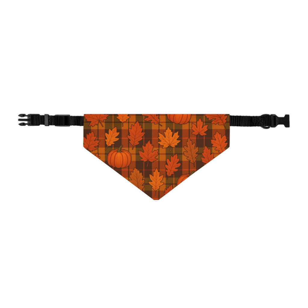 Autumn Leaves & Pumpkins Plaid Pet Bandana | Fall Dog Accessory (Multiple Sizes)