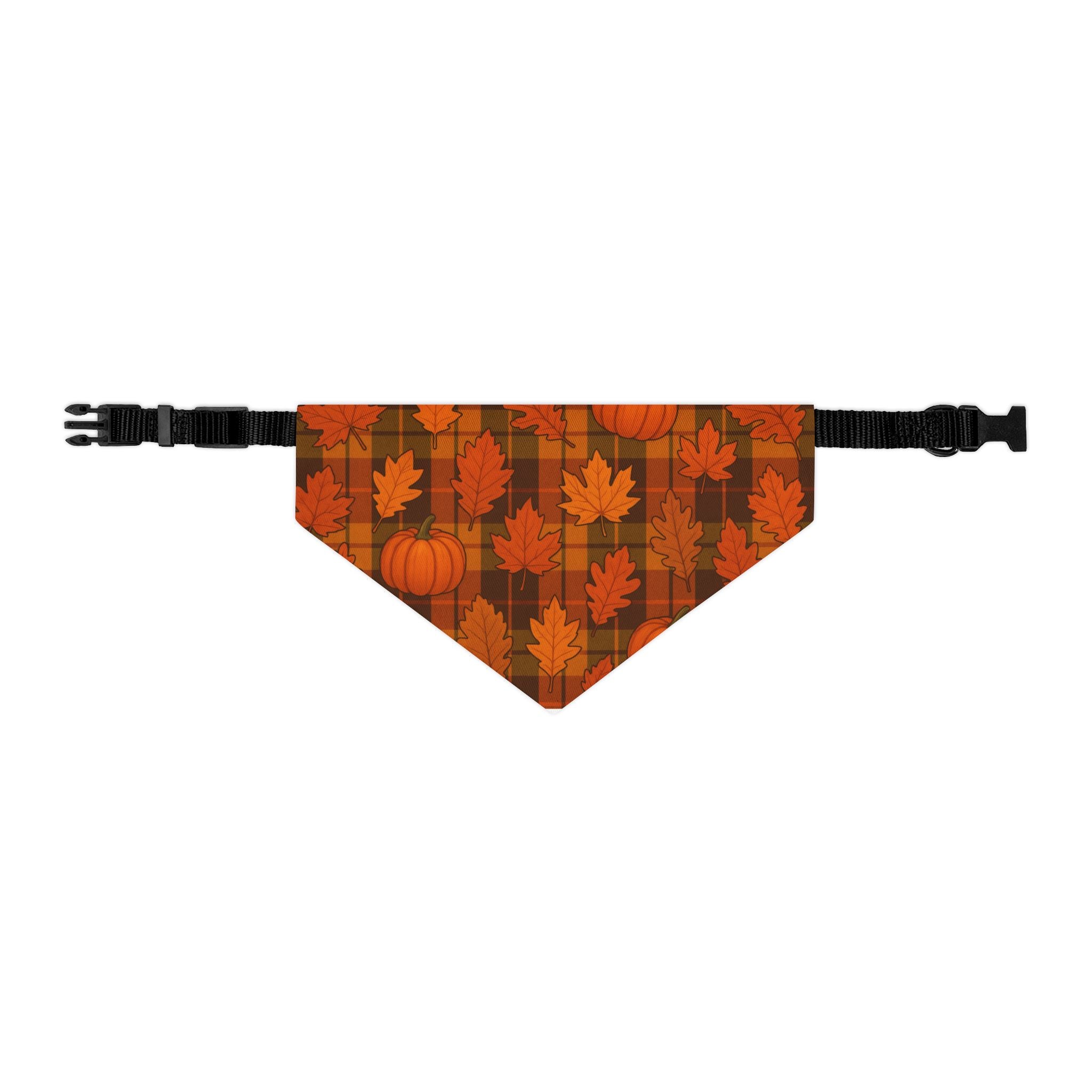 Autumn Leaves & Pumpkins Plaid Pet Bandana | Fall Dog Accessory (Multiple Sizes)