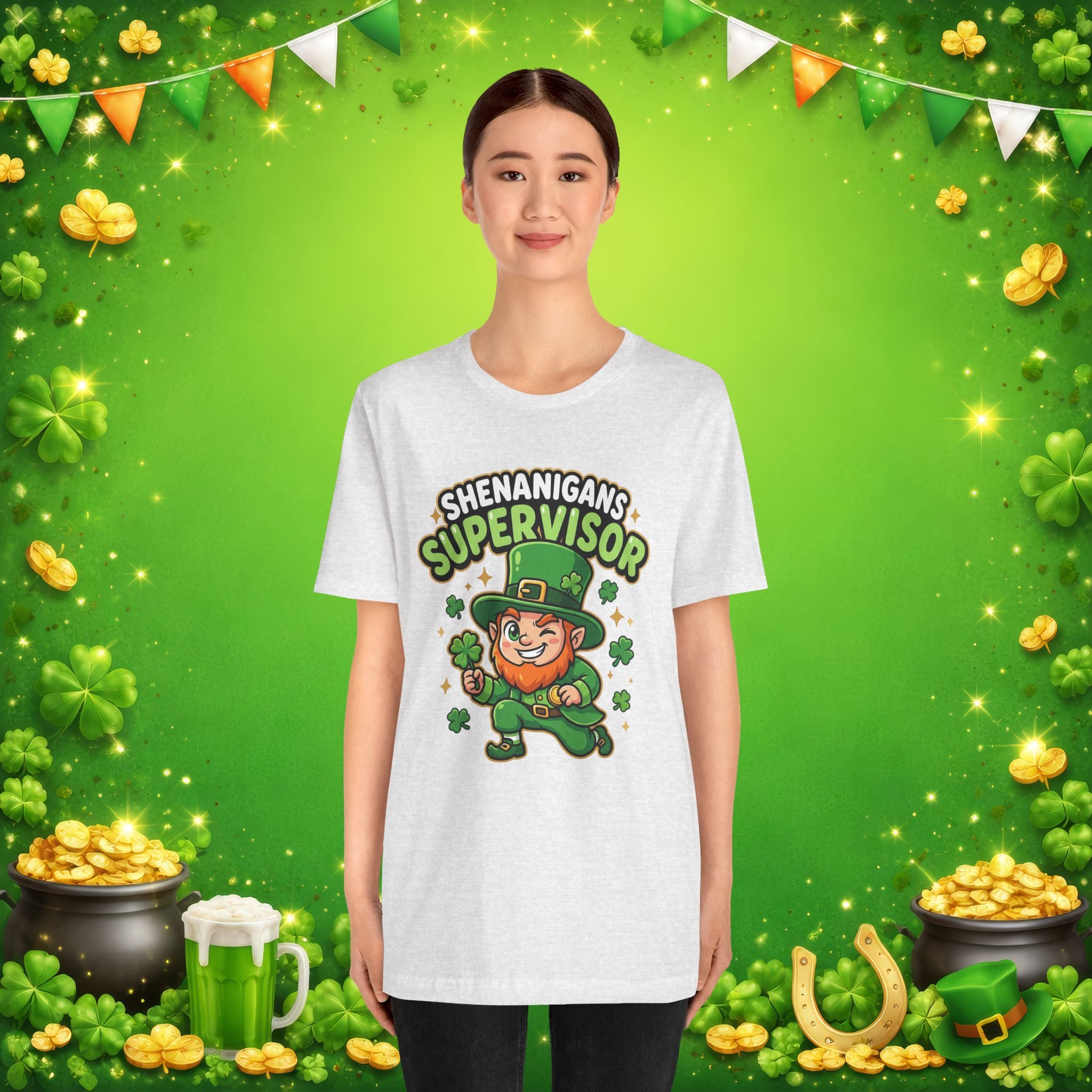 Shenanigans Supervisor T-Shirt – Funny St. Patrick’s Day Leprechaun Adult Unisex Tee